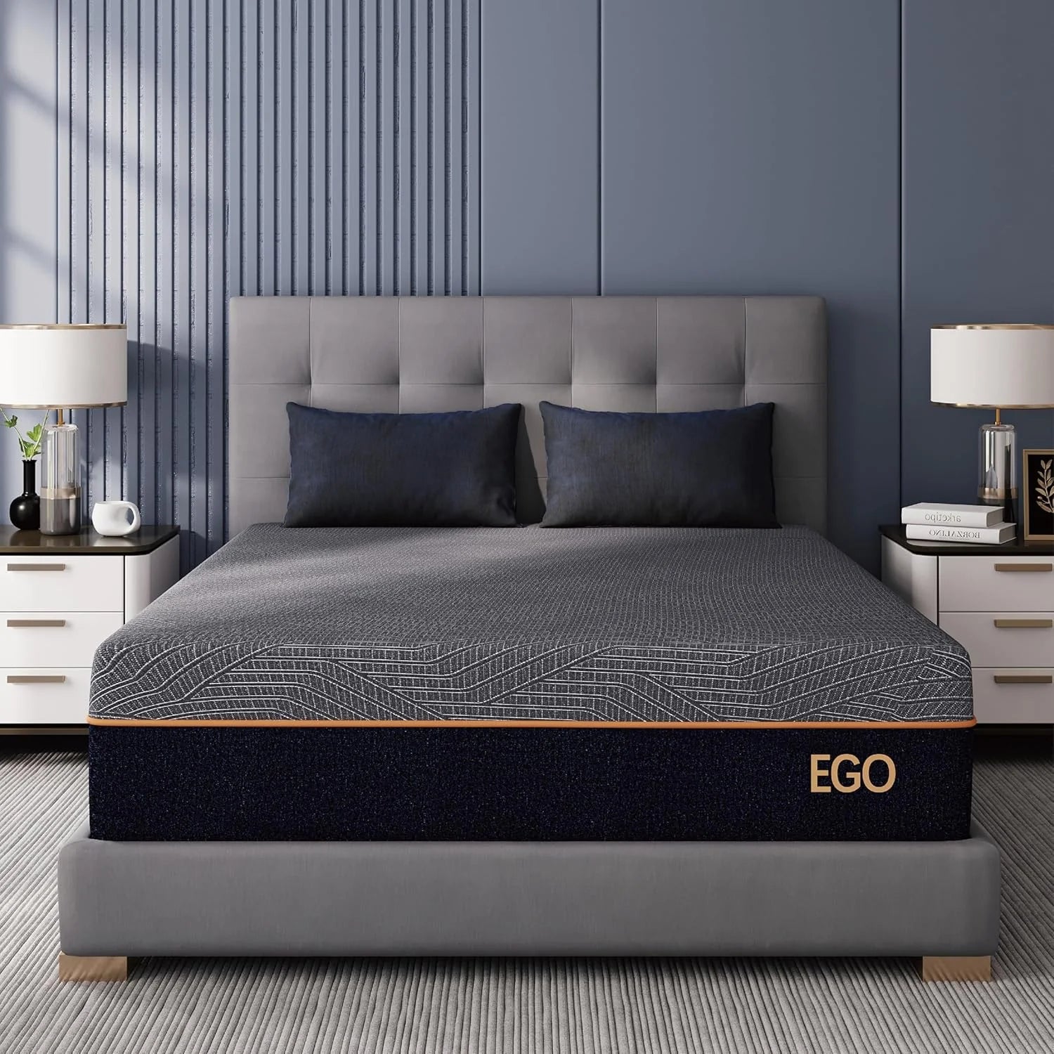 MLILY EGOHOME 14 Inch Queen Memory Foam Mattress for Back Pain, Cooling Copper Gel Bed in a Box, Foam Made in USA, CertiPUR-US Certified, Therapeutic Medium Firm, 60x80x14 Black