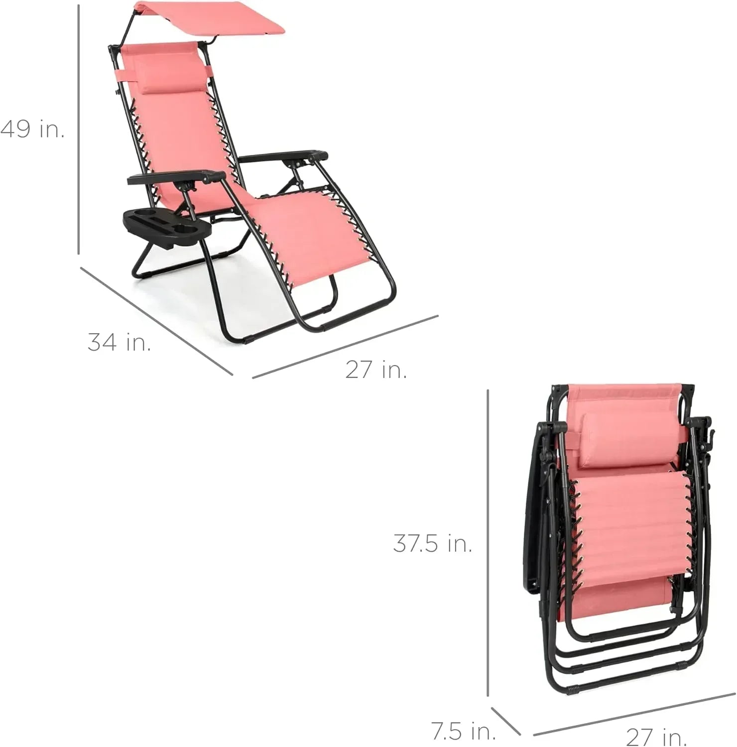 Best Choice Products Folding Zero Gravity Recliner Patio Lounge Chair Adjustable Canopy Shade