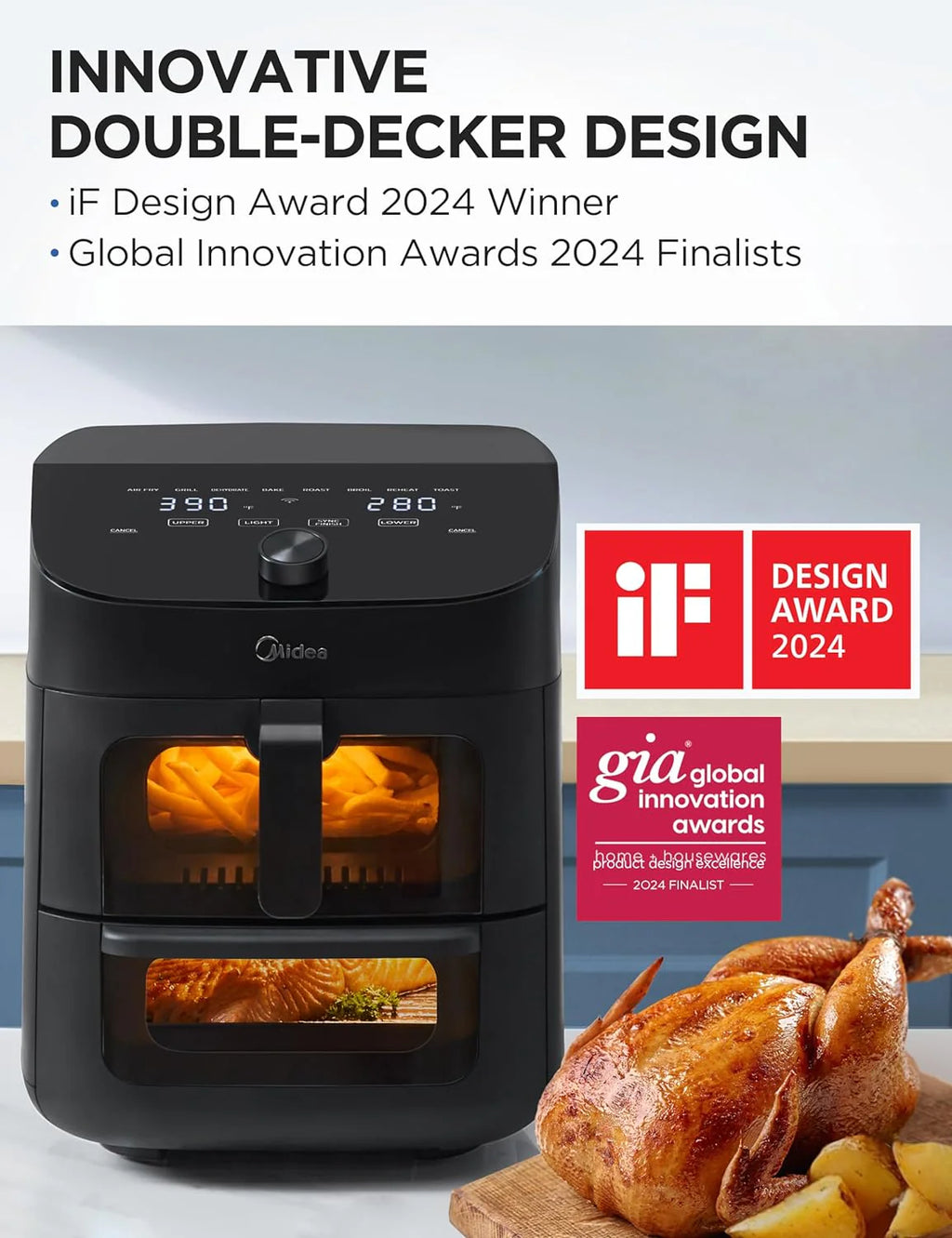 Dual Basket Air Fryer Oven 11 Quart 8 in 1 Functions Clear Window Smart Sync Finish