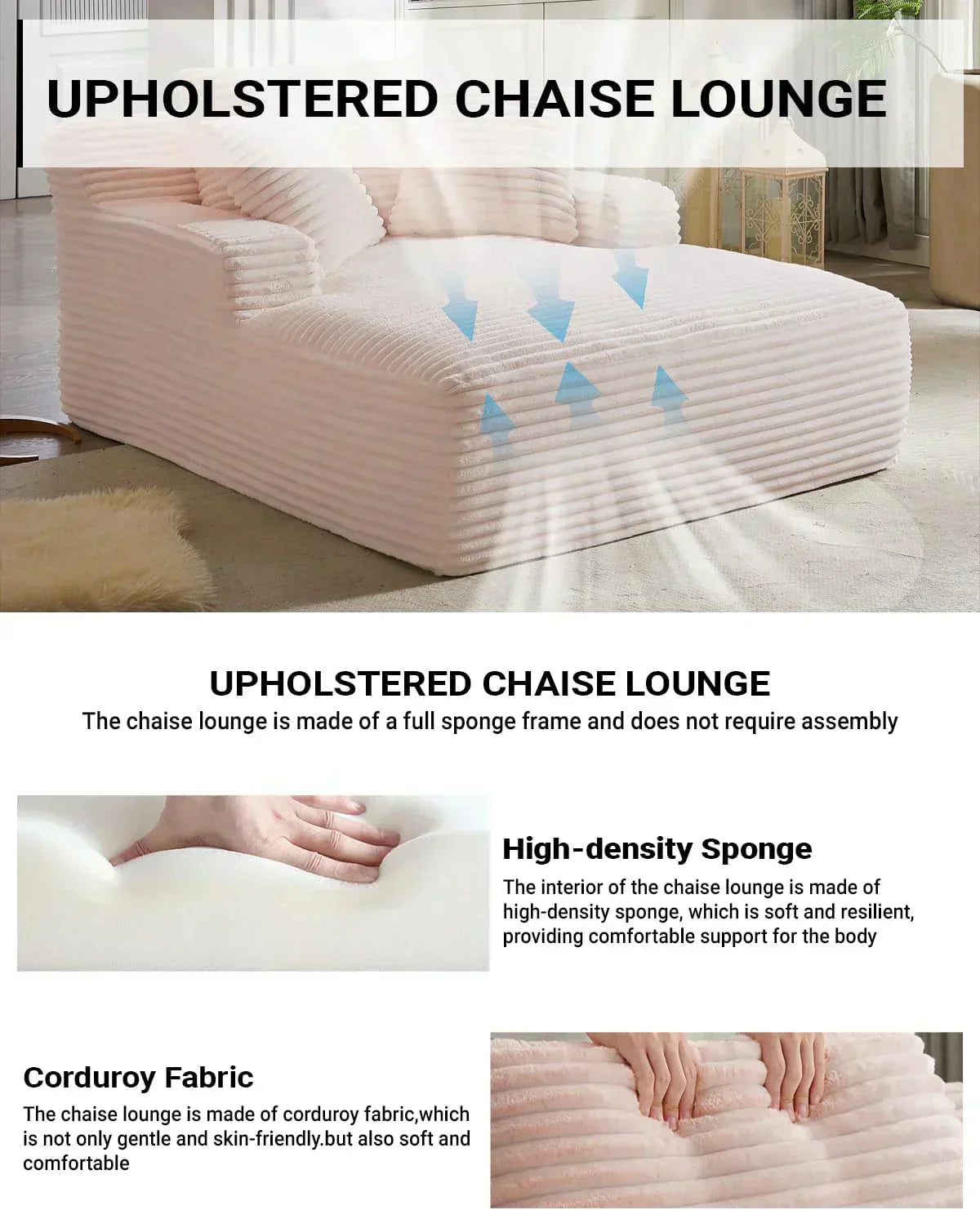 50-inch indoor recliner oversized corduroy upholstered boneless sofa bed deep sleeper sofa