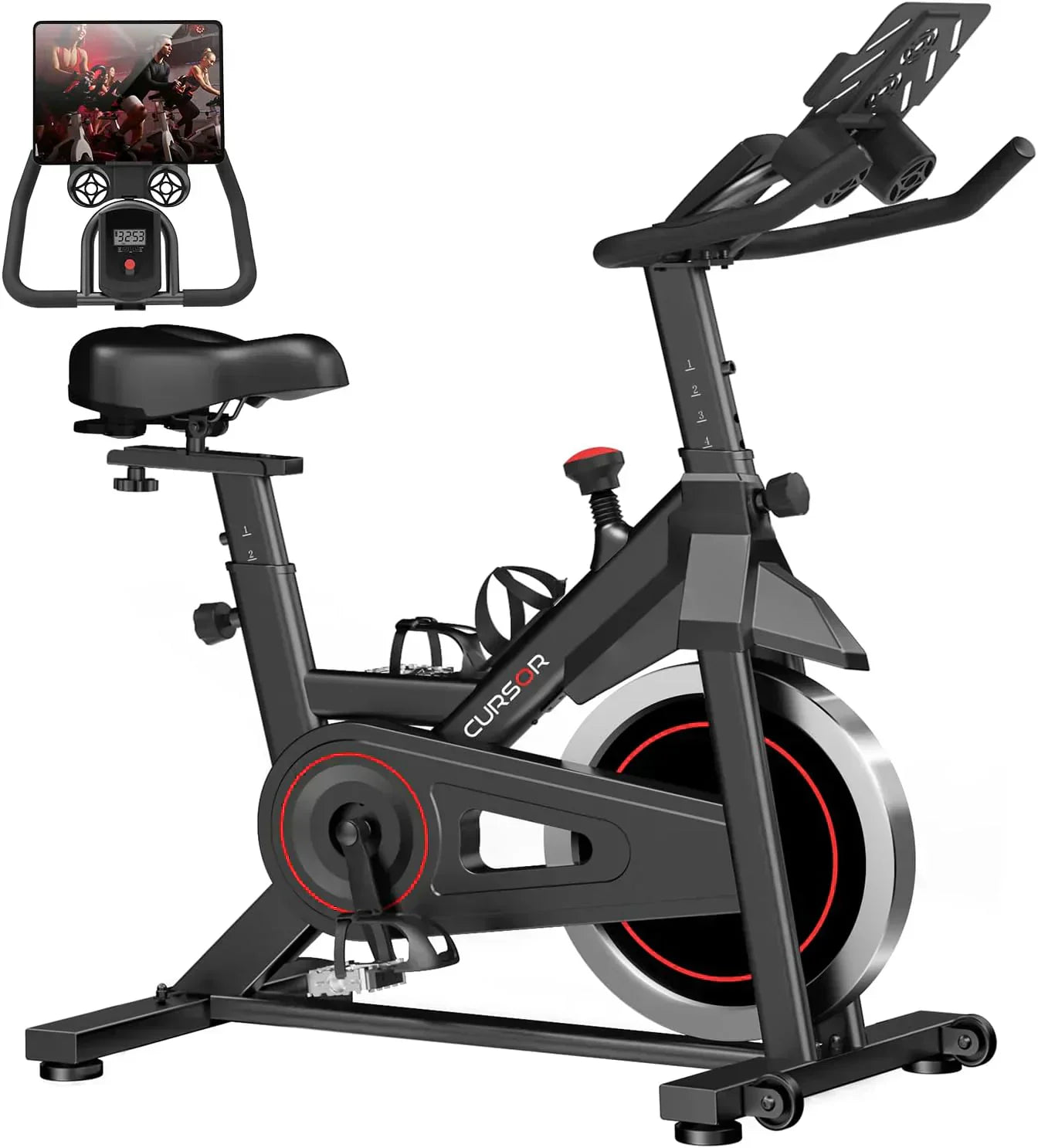 CURSOR FITNESS Exercise Bike Stationary Bikes 300 LBS Capacity Workout Bike Silent Belt Drive