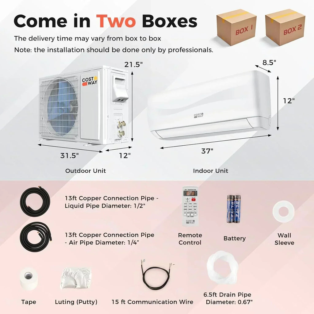 COSTWAY 12000BTU Mini Split Air Conditioner Heater 20 SEER2 115V Wall-Mounted Ductless