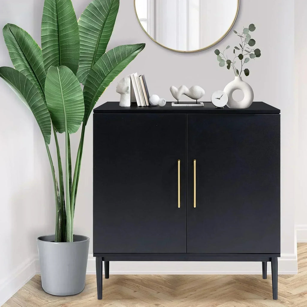 Free Standing Cabinet Black Wood for Living Room Bedroom Dining Room Hallway