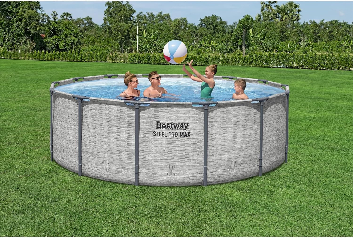 Steel Pro MAX 14 Foot x 48 Inch Round Metal Frame Above Ground Outdoor Swimming Pool Set
