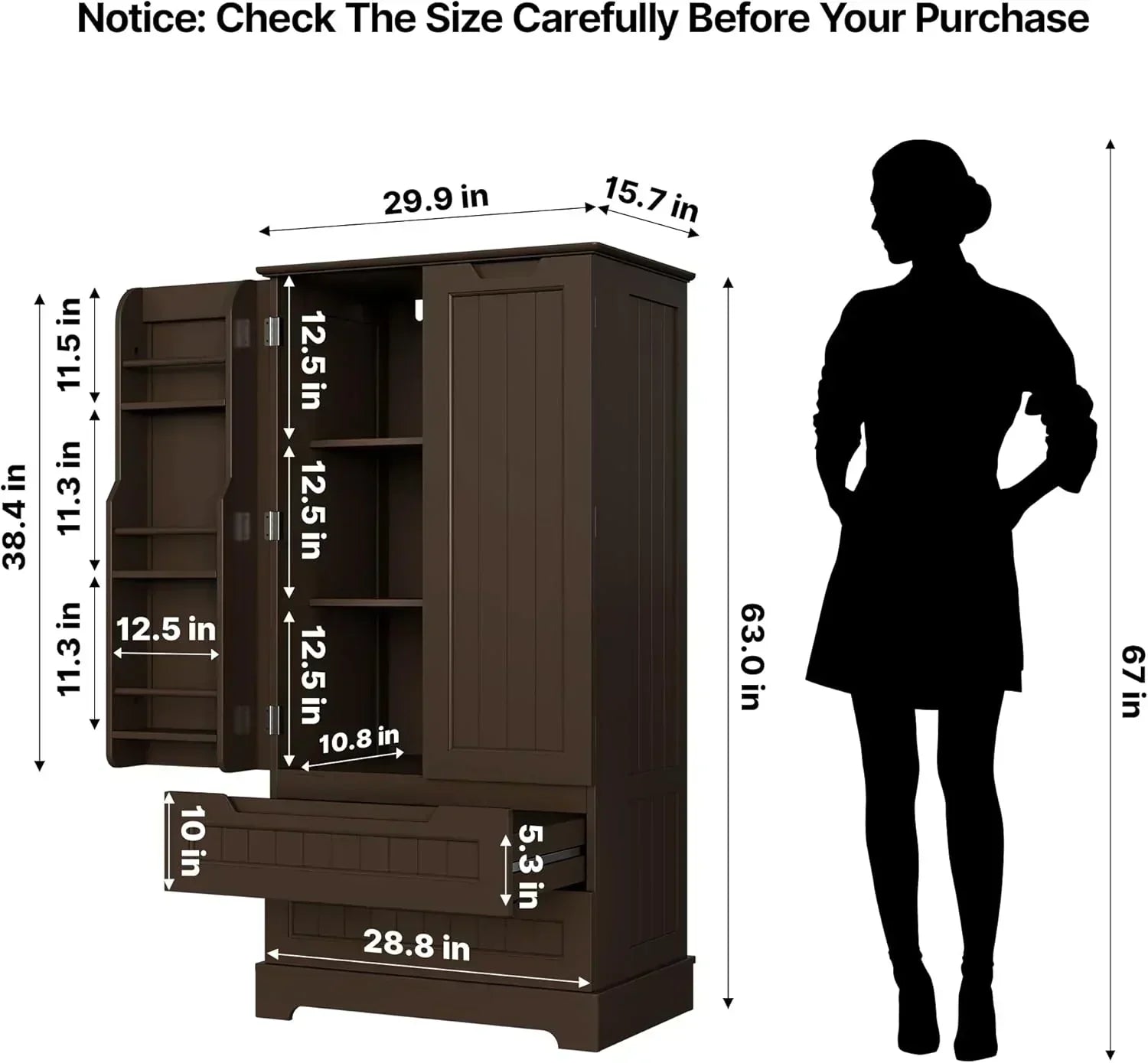Gizoon Kitchen Pantry Cabinet with Drawers Freestanding Bathroom Storage Cabinet with Doors