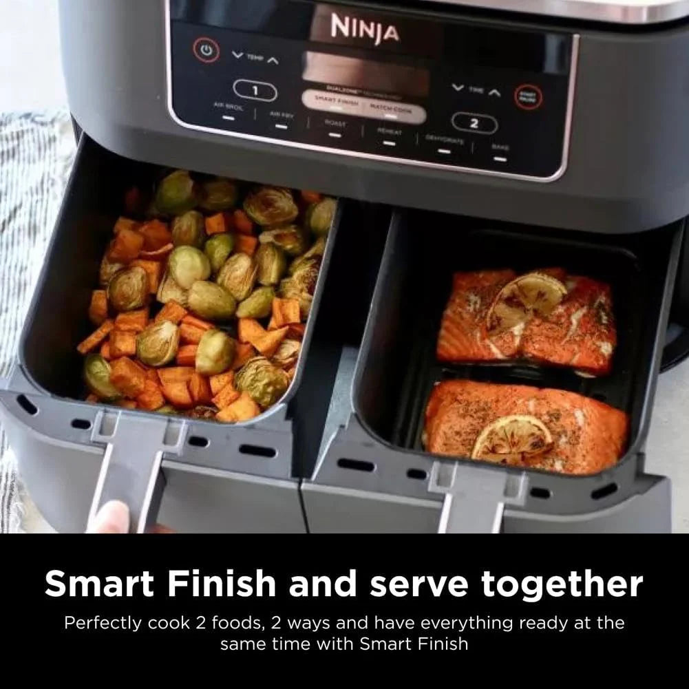 Ninja Foodi 10QT 6-in-1 DualZone Smart XL Air Fryer, 2 Independent 5QT Baskets, Smart Cook Thermometer, Match Cook, Smart Finish, Air Fry, Roast, Bake, Dehydrate, Reheat, Grey, DZ550