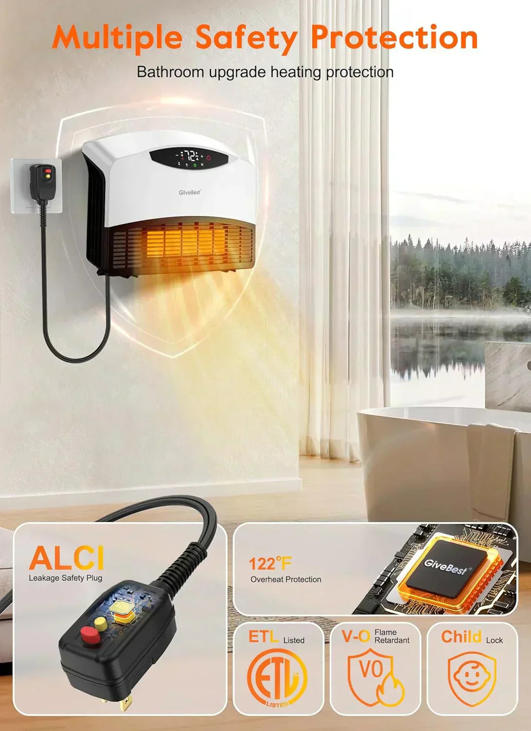 Wall mounted electric heater with WiFi and remote control floor standing heater 1500W