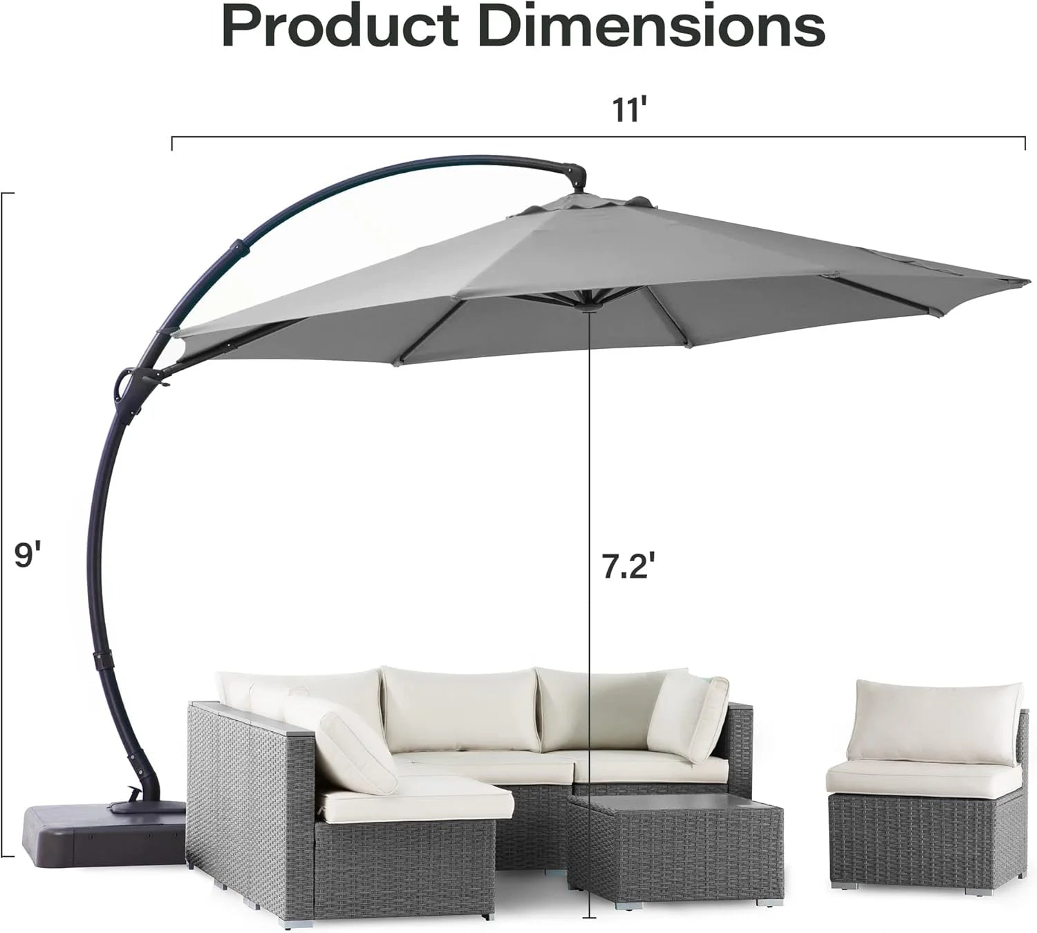 LAUSAINT HOME Outdoor Patio Umbrella with Base included, 11 FT Deluxe Curvy Cantilever Umbrella Heavy Duty Offset Hanging Umbrella with 360° Rotation for Market, Pool, Garden, Backyard, Deck (Beige)