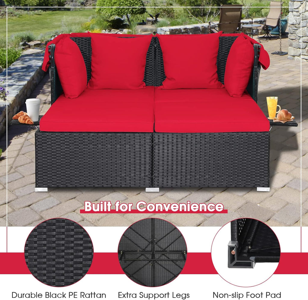 RELAX4LIFE Patio Outdoor Daybed with Canopy Wicker Sunbed Cushions 4 Pillows
