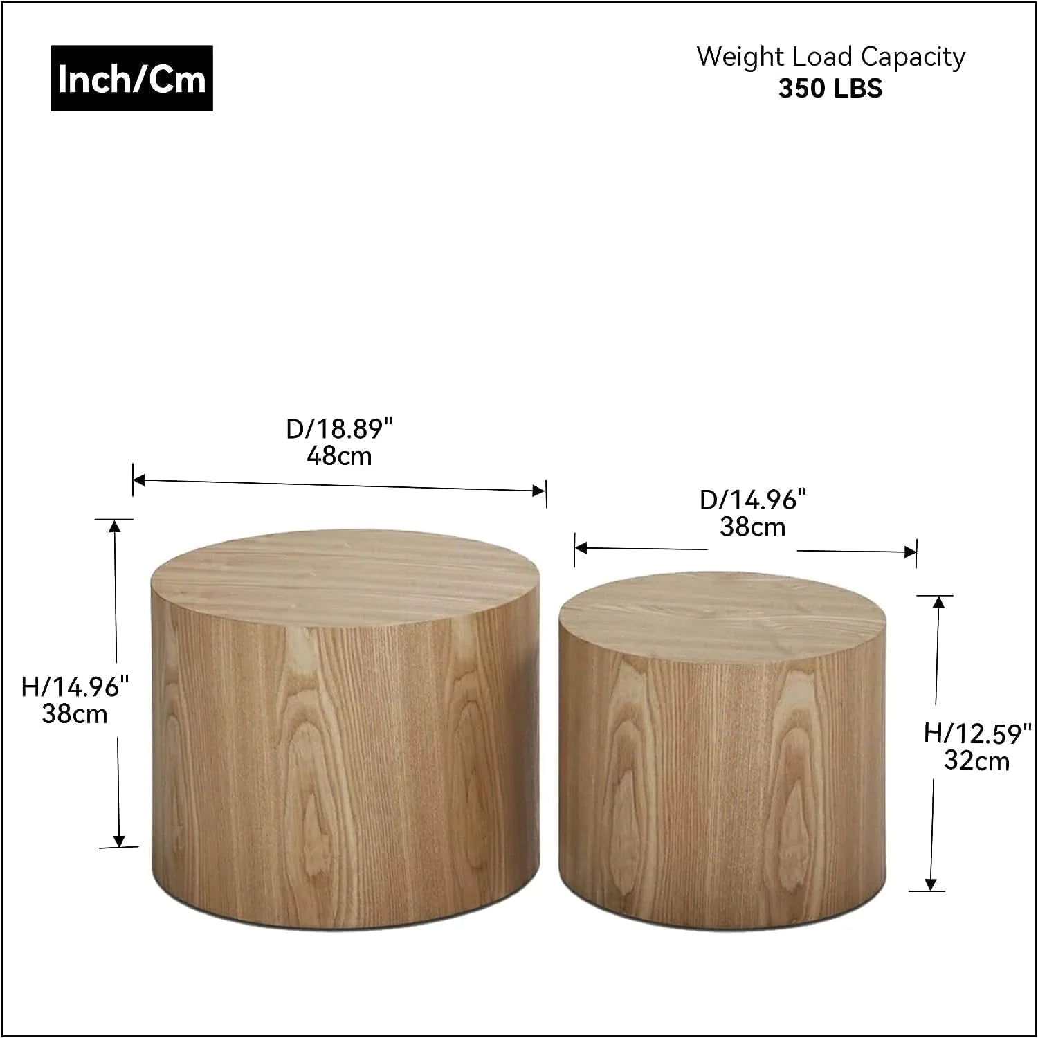 Nesting Coffee Table Set of 2, Modern Round Coffee Table with Non-Slip Feet, Walnut Wooden Circle Accent Tables for Small Spaces Living Room Bedroom Balcony Office Drum Side Table (Walnut)