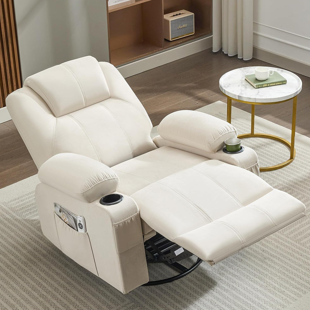 Large Swivel Rocking Recliner with Heating and Massage Function, 360 Degree Swivel Rocking Single Sofa