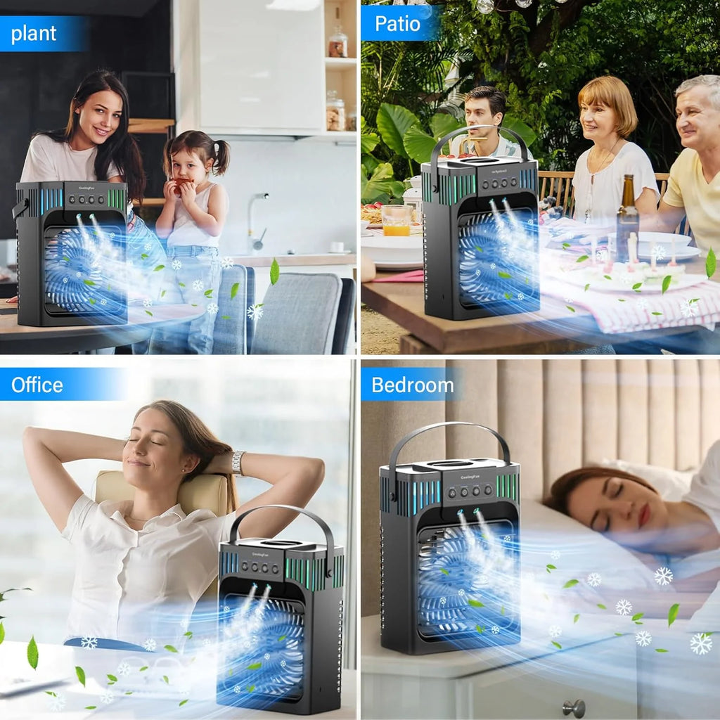 Portable Air Conditioners,4-in-1 Evaporative Air Cooler with 3 Speeds, 3 Modes & 7 LED Light Cooling Fan with Remote, 2-8H Timer, 1200ML Personal Mini Air Conditioner for Bedroom and Office