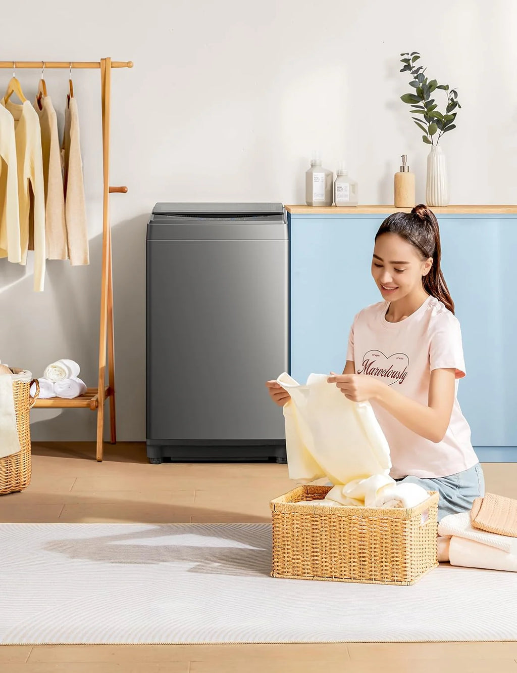 Comfee Portable Washing Machine 0.9 Cubic Feet Compact Washing Machine with LED Display 2 Built-in Drums Space Saving Fully Automatic Washing Machine