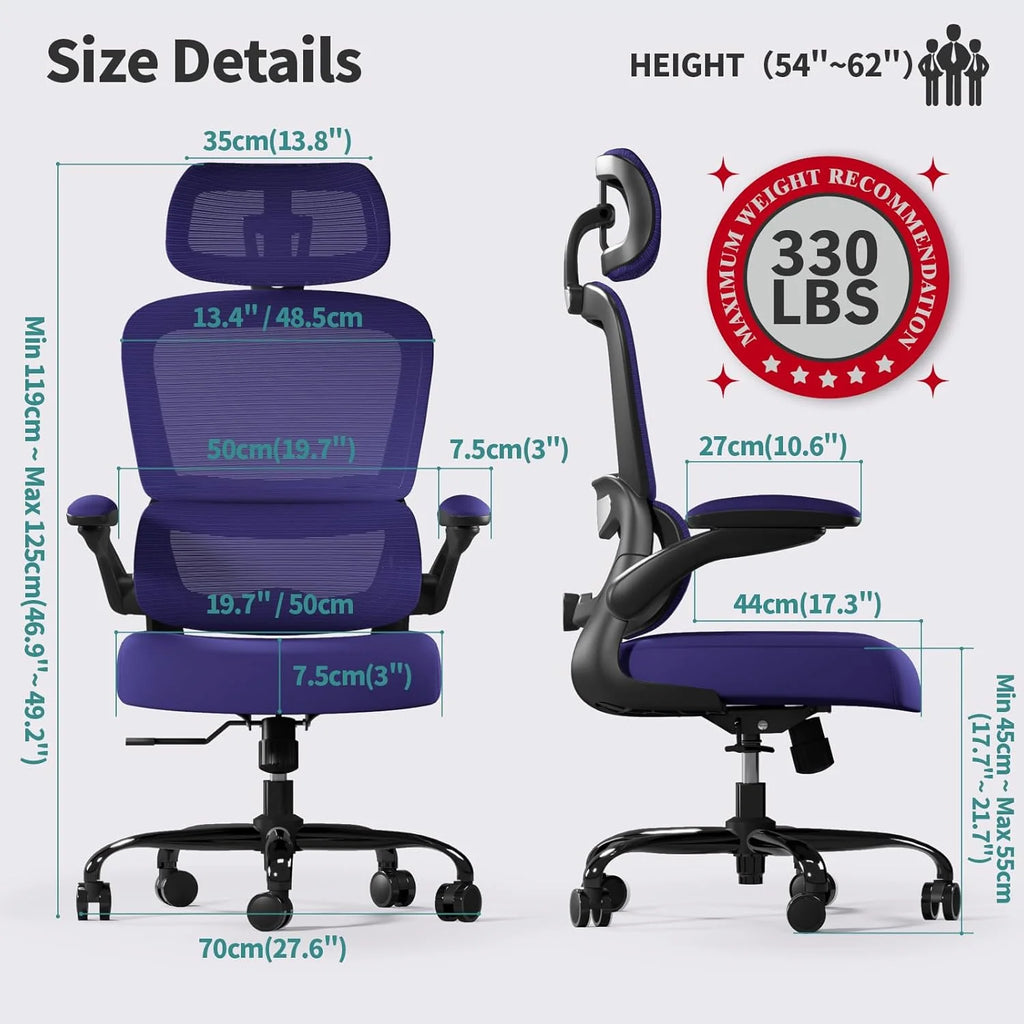 Office Chair Ergonomic Desk Chair, 330 lbs Home Mesh Desk Chair with Wheels, Comfortable Gaming Chair, High Back Office Chair
