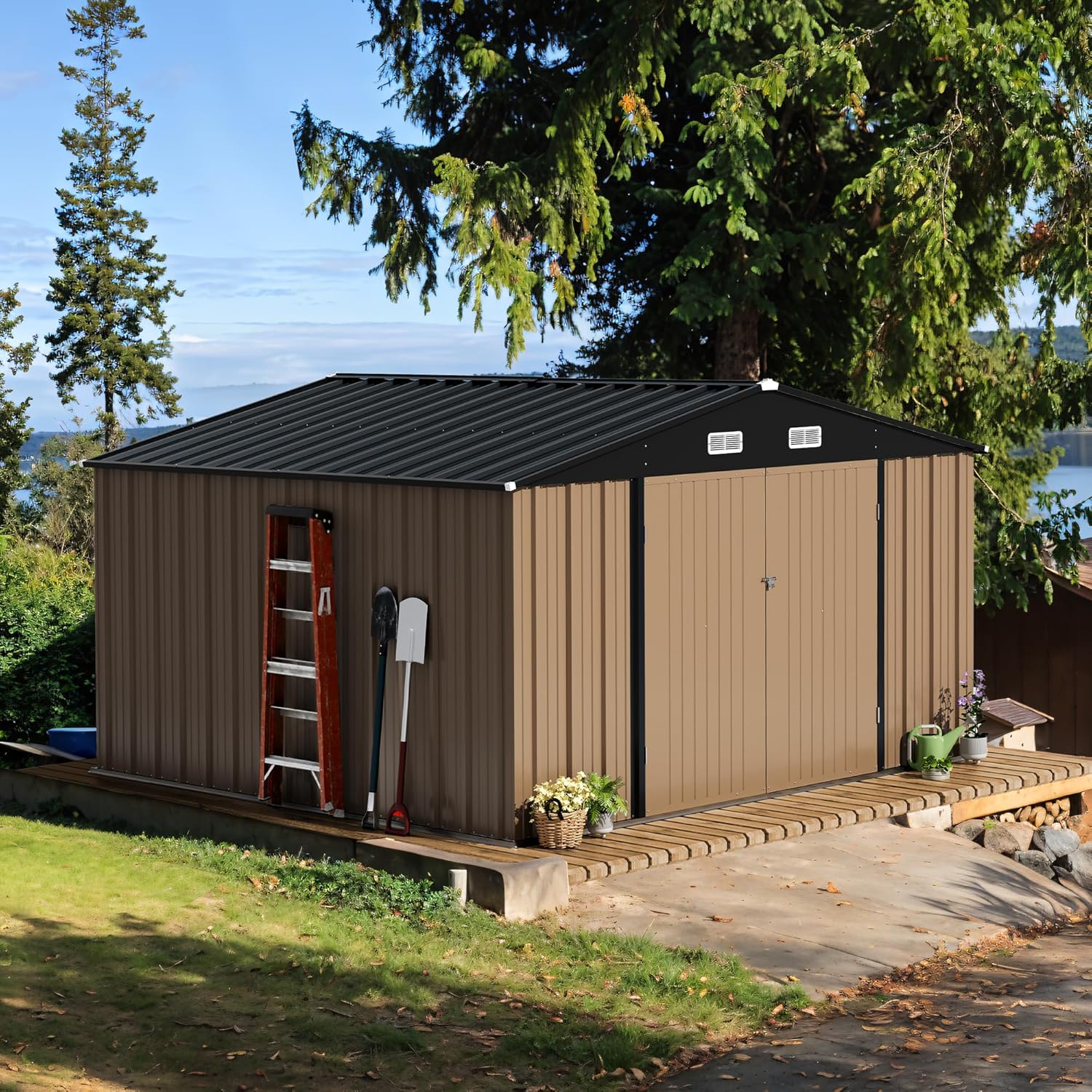 Devoko Outdoor Storage Shed Lockable Metal Garden Shed Steel Anti-Corrosion Storage House