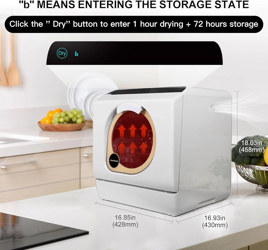 Mini countertop dishwasher. Compact dishwasher with drying function. Double spray arms. Portable countertop dishwasher