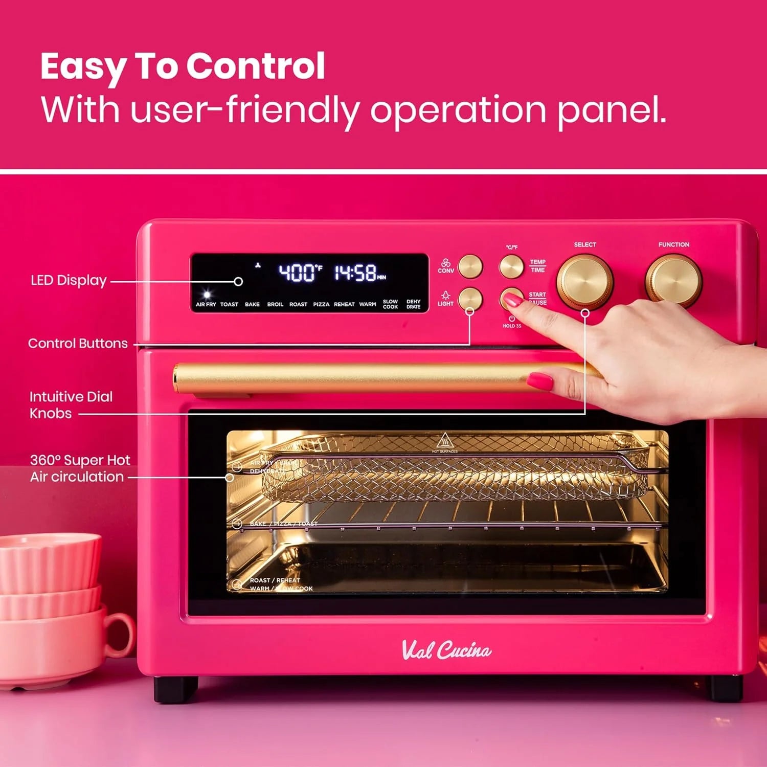 Infrared Heating Air Fryer Toaster Oven, Extra Large Countertop Convection Oven 10-in-1 Combo, 6-Slice Toast, Enamel Baking Pan Easy Clean with Recipe Book, Black Matte Stainless Steel