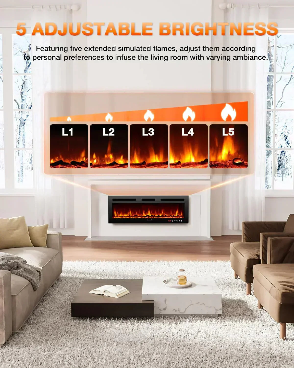 Electric Fireplace 60Inch Wall Mounted Electric Fireplace Heater with Timer Inserts TV Stand