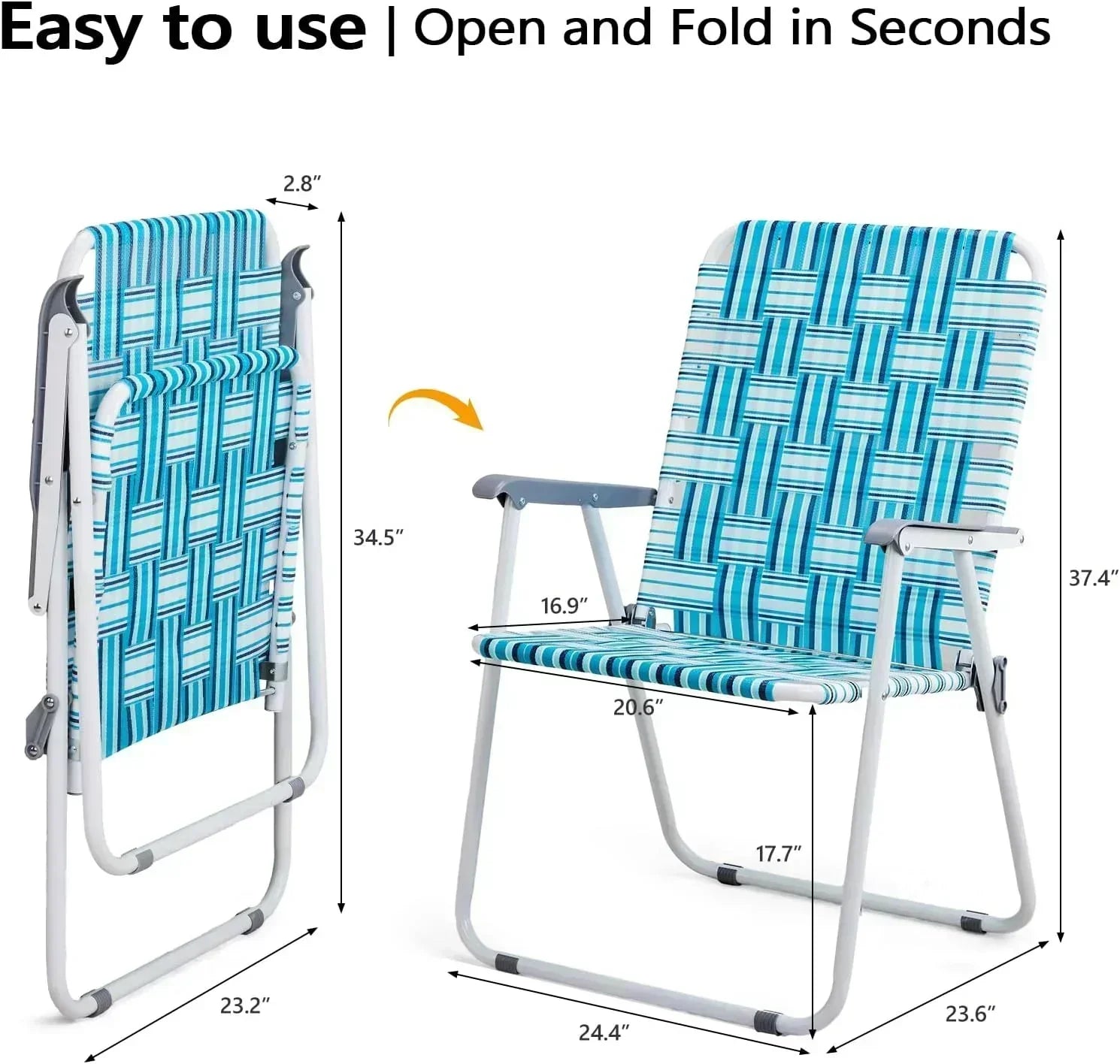 VINGLI Patio Lawn Webbed Folding Chairs Set of 2 Outdoor Beach Portable Lawn Chair
