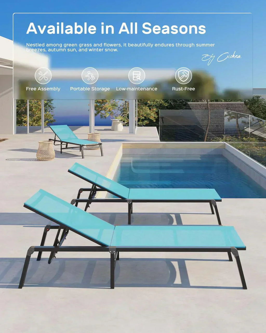 Aluminum Chaise Lounge Outdoor Foldable Assemble Free Outdoor Lounge Chair 5 Adjustable Backrest