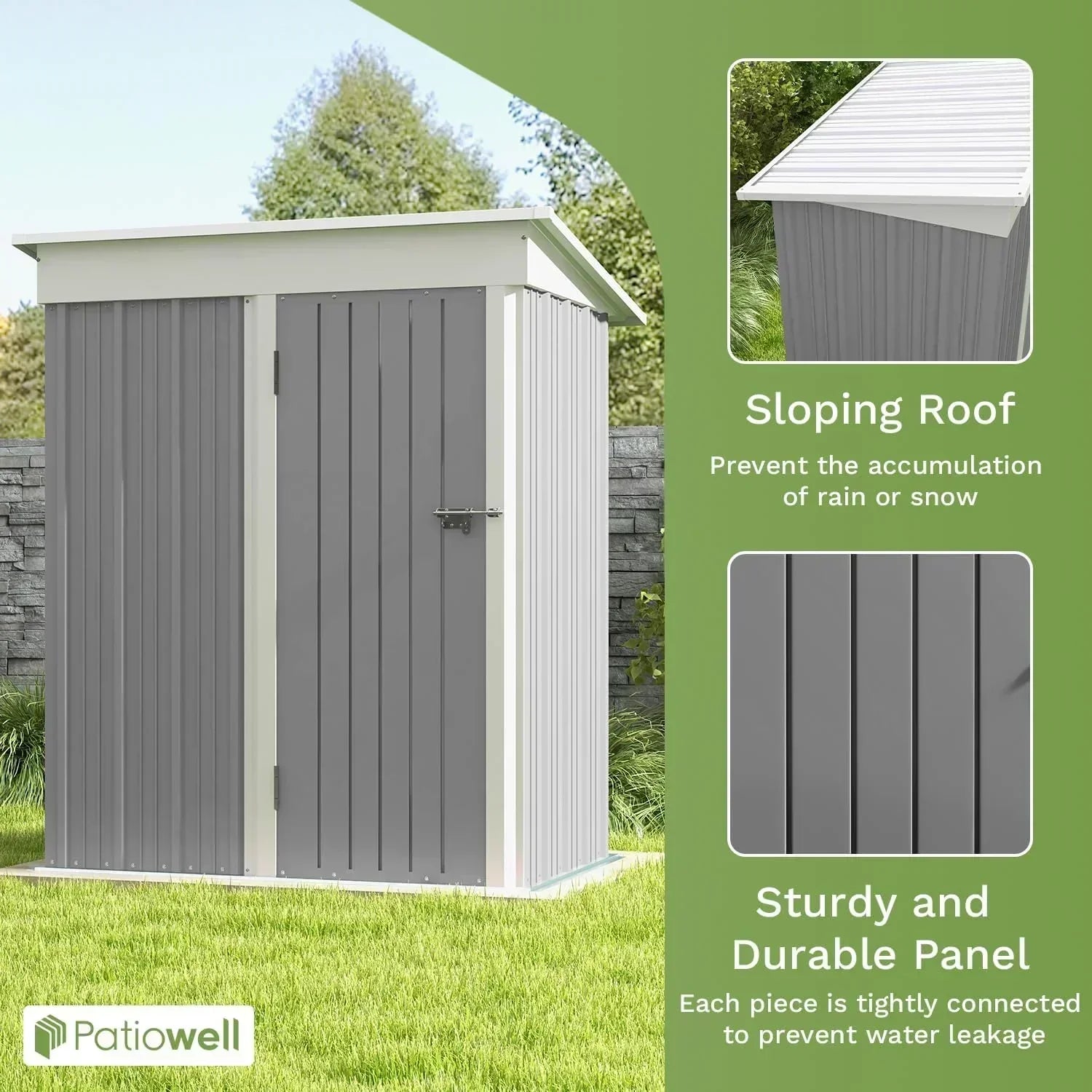 Patiowell 5x3 FT Outdoor Storage Shed Tool Shed with Sloping Roof and Lockable Door Metal Shed