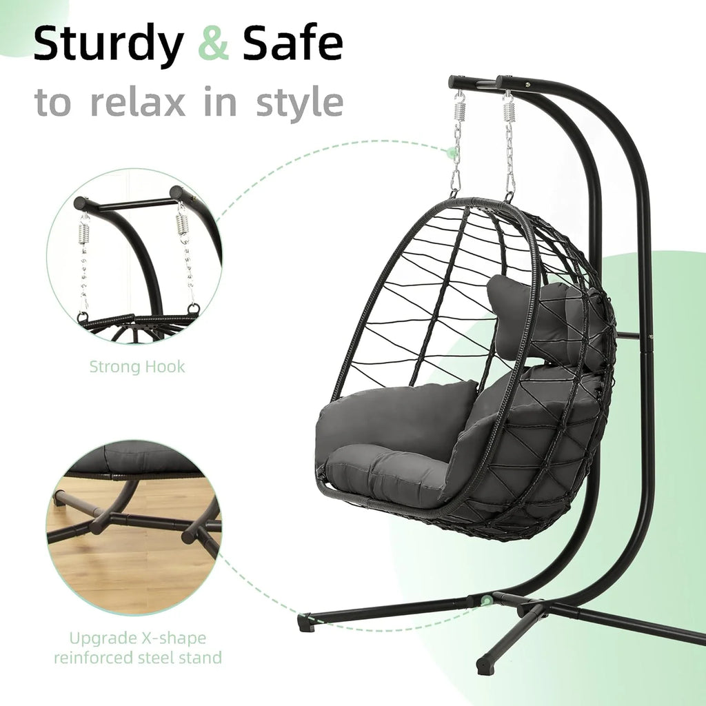 Double Egg Chair Hammock Swing Chair Foldable Hanging Loveseat UV Resistant Cushions
