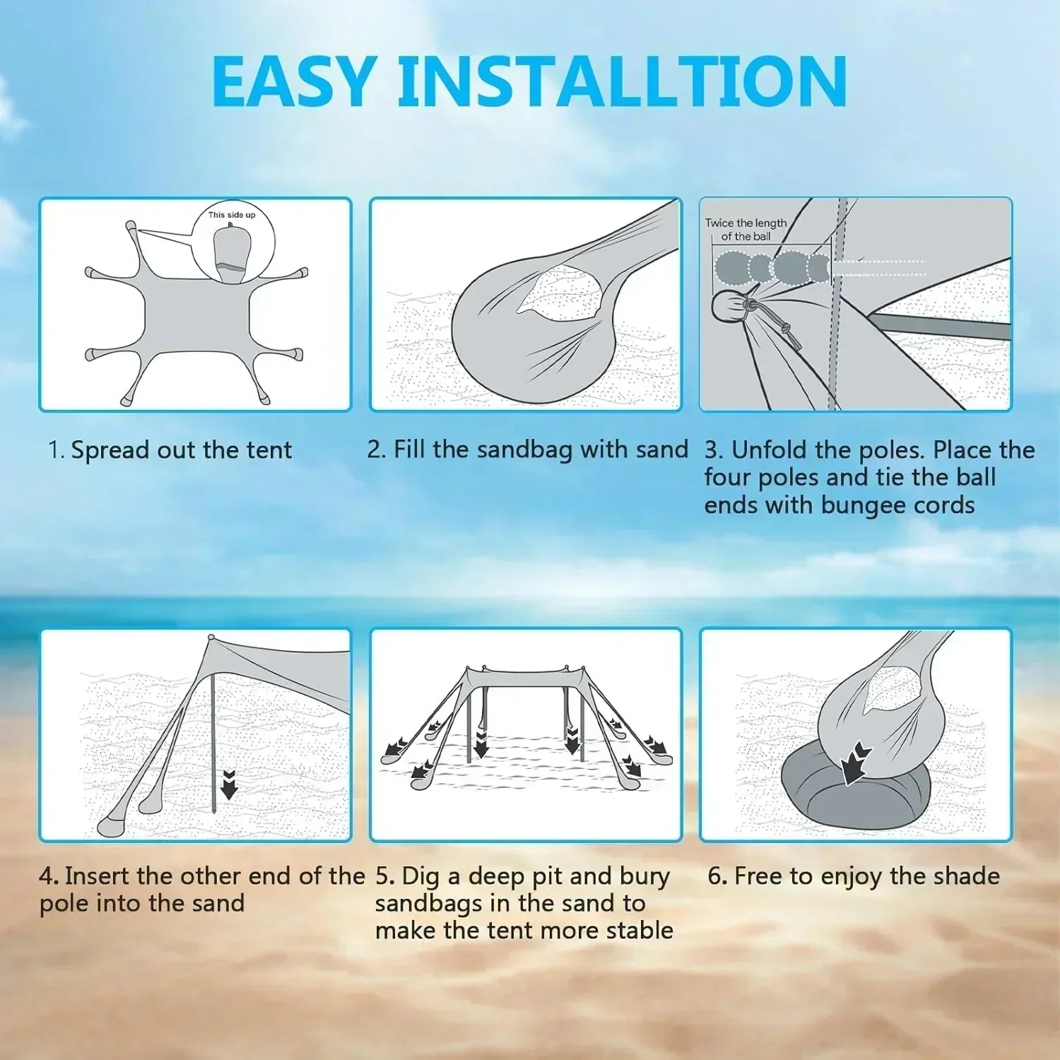 Beach Tent Sun Shelter 10 x 10 FT Beach Canopy Tent Sun Shade Heavy Duty UPF50+ Beach Tent