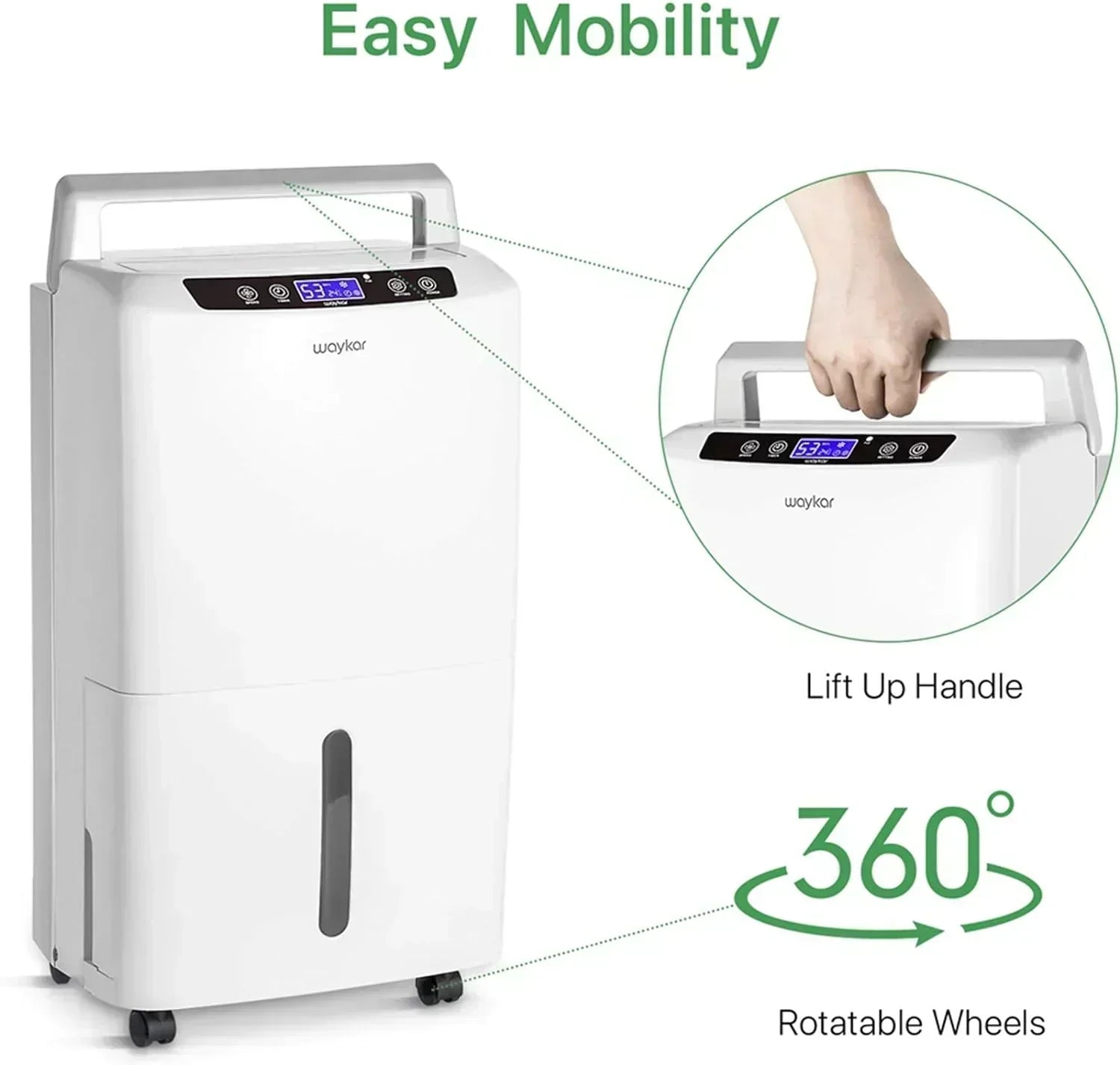 Waykar 2000 Sq Ft Dehumidifier for Home and Basements with Auto or Manual Drainage