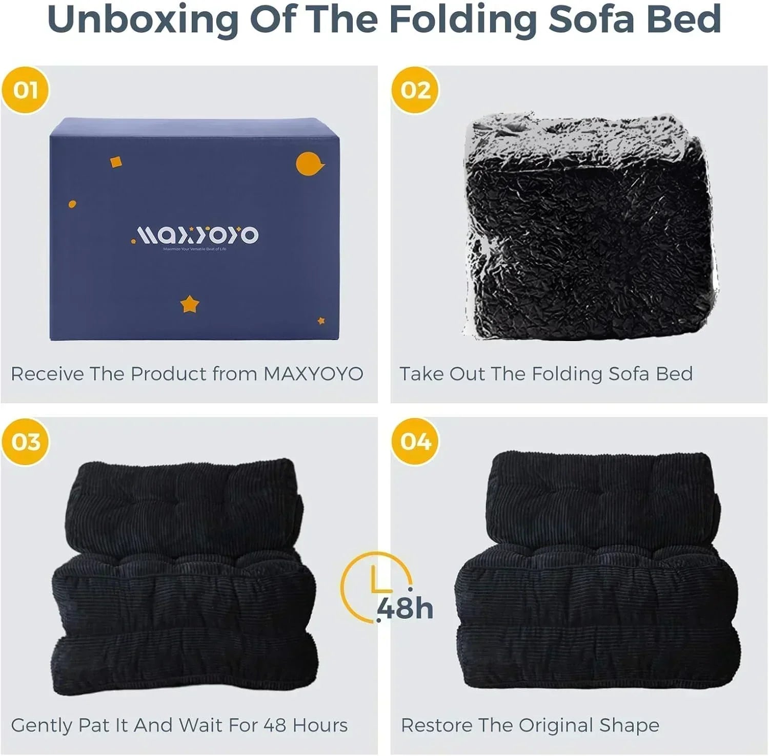 MAXYOYO Folding Sofa Bed Convertible Sleeper Chair with Pillow Foldable Mattress with Back Support