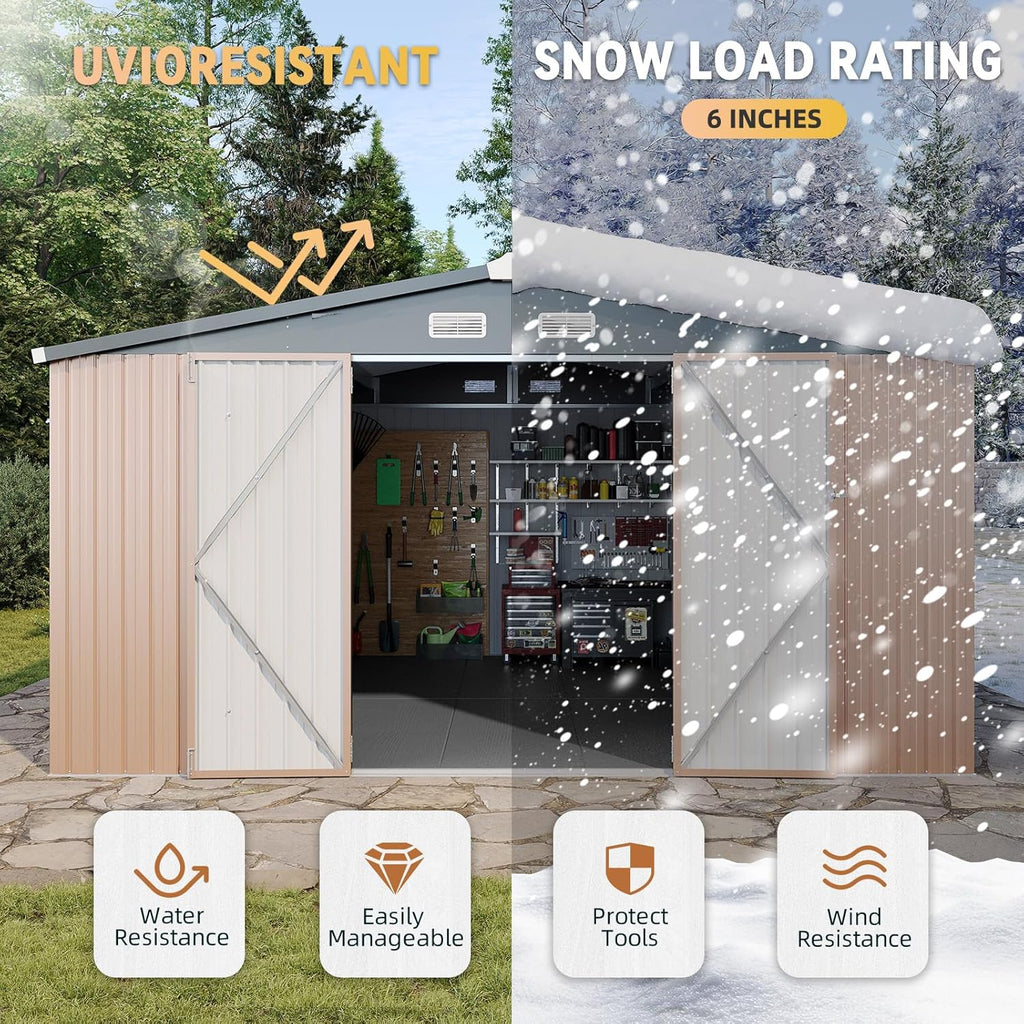 Aoxun 7.4x5.3FT Shed with Floor Galvanized Steel Outdoor Storage Shed Metal Garden Shed