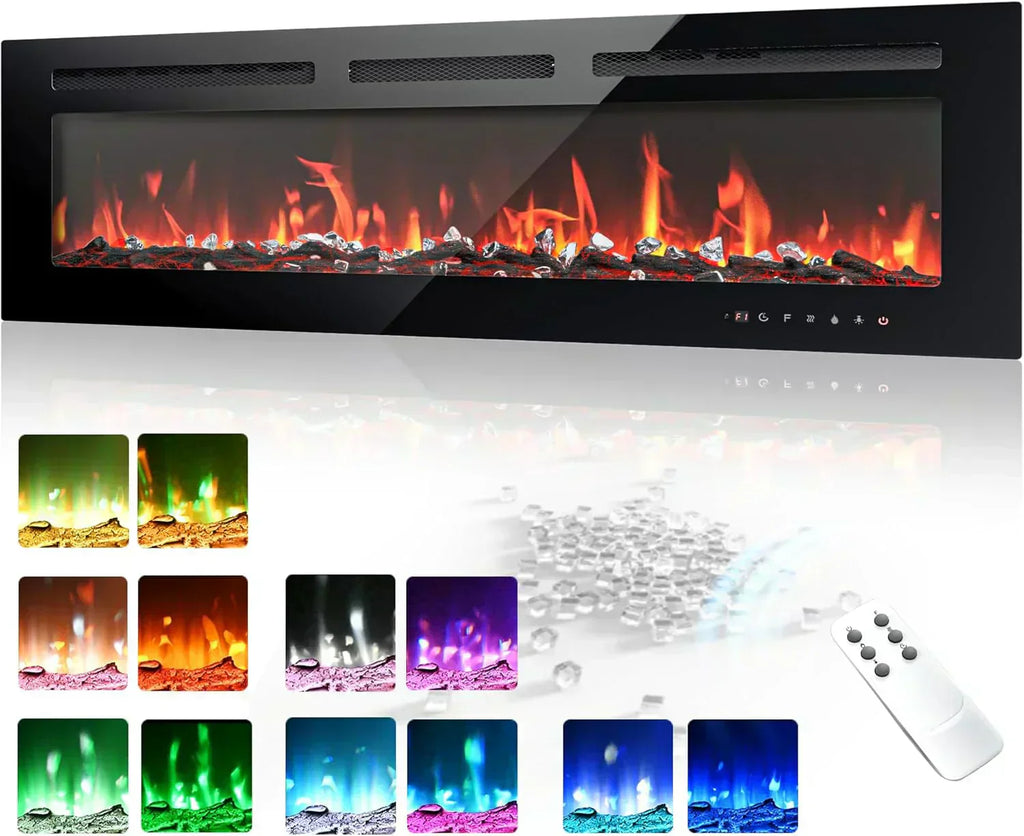 EUHOMY 50 Inch Electric Fireplace Wall Recessed Adjustable Flame Color Fireplace Heater