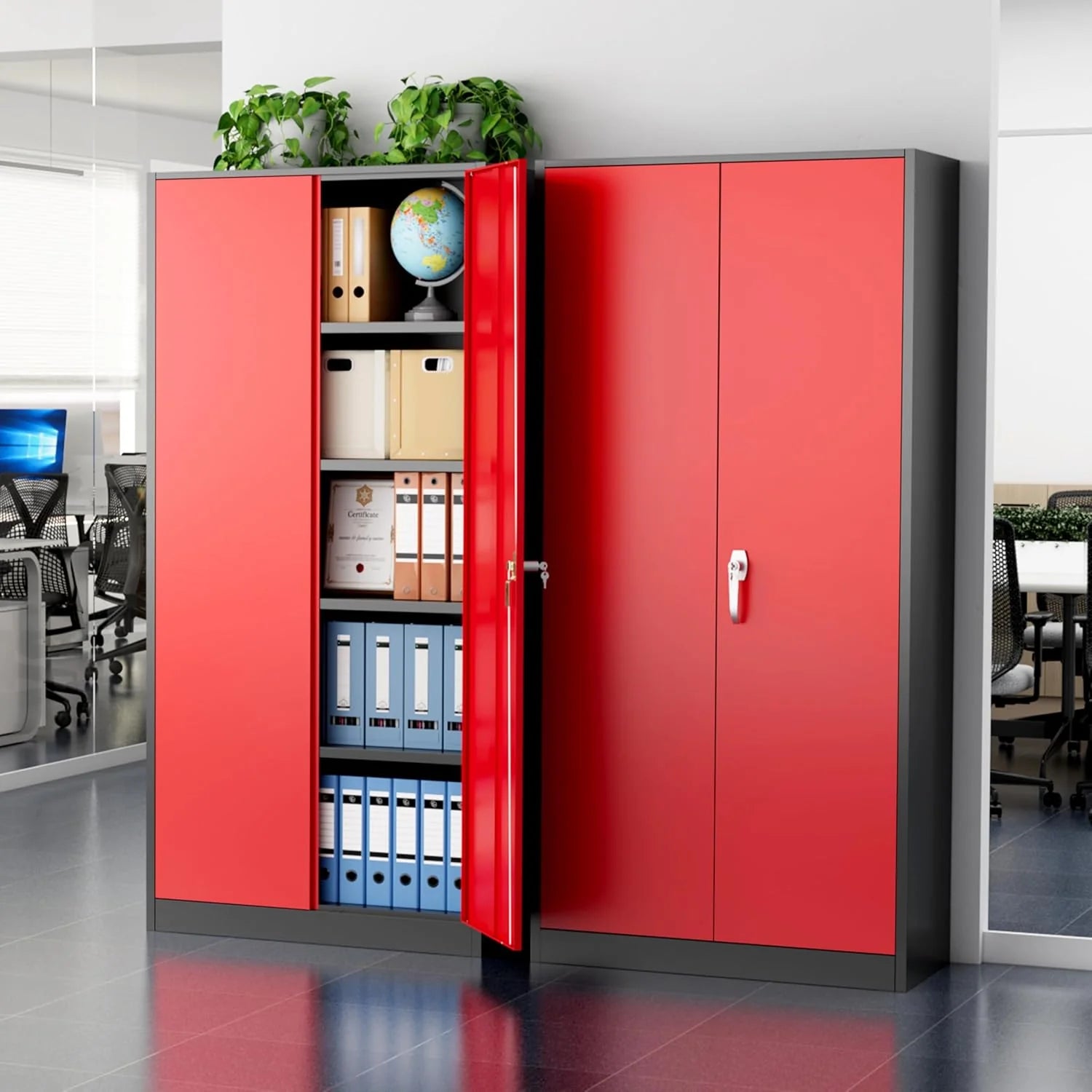 Greenvelly Metal Storage Cabinet, 72 Black Locking Metal Cabinet with 2 Doors and 4 Adjustable Shelves, Lockable Garage Storage Cabinets for Home Office, Garage, Kitchen, Living Room