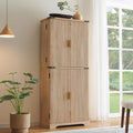 Fluted Pantry Cabinet, 72 Tall Modern Storage Cabinet with 4 Doors, Organizer, Drawer and Adjustable Shelves, Wood Cupboard for Kitchen, Dining Room, Living Room and Bathroom, Natural Oak