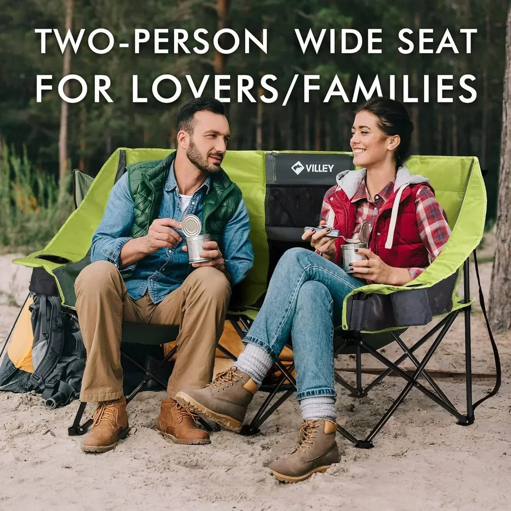 Double camping chair extra wide love seat heavy duty padded camping sofa portable folding chair