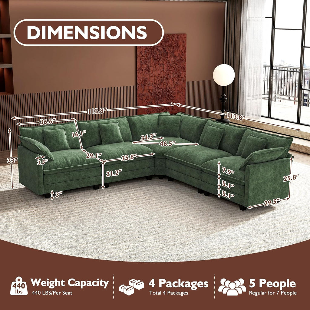 ihanherry 146-inch U-shaped modern sofa modular area cloud sofa