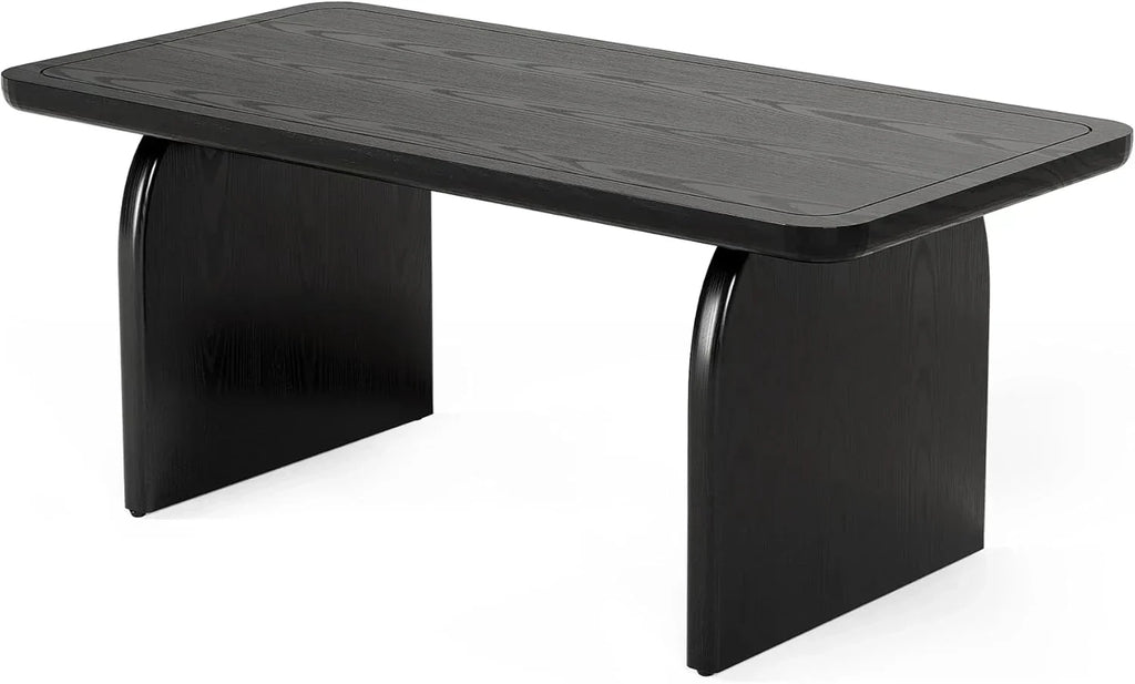 LITTLE TREE Farmhouse Coffee Table 47 Inch Round Corner Wood Center Table Rectangular