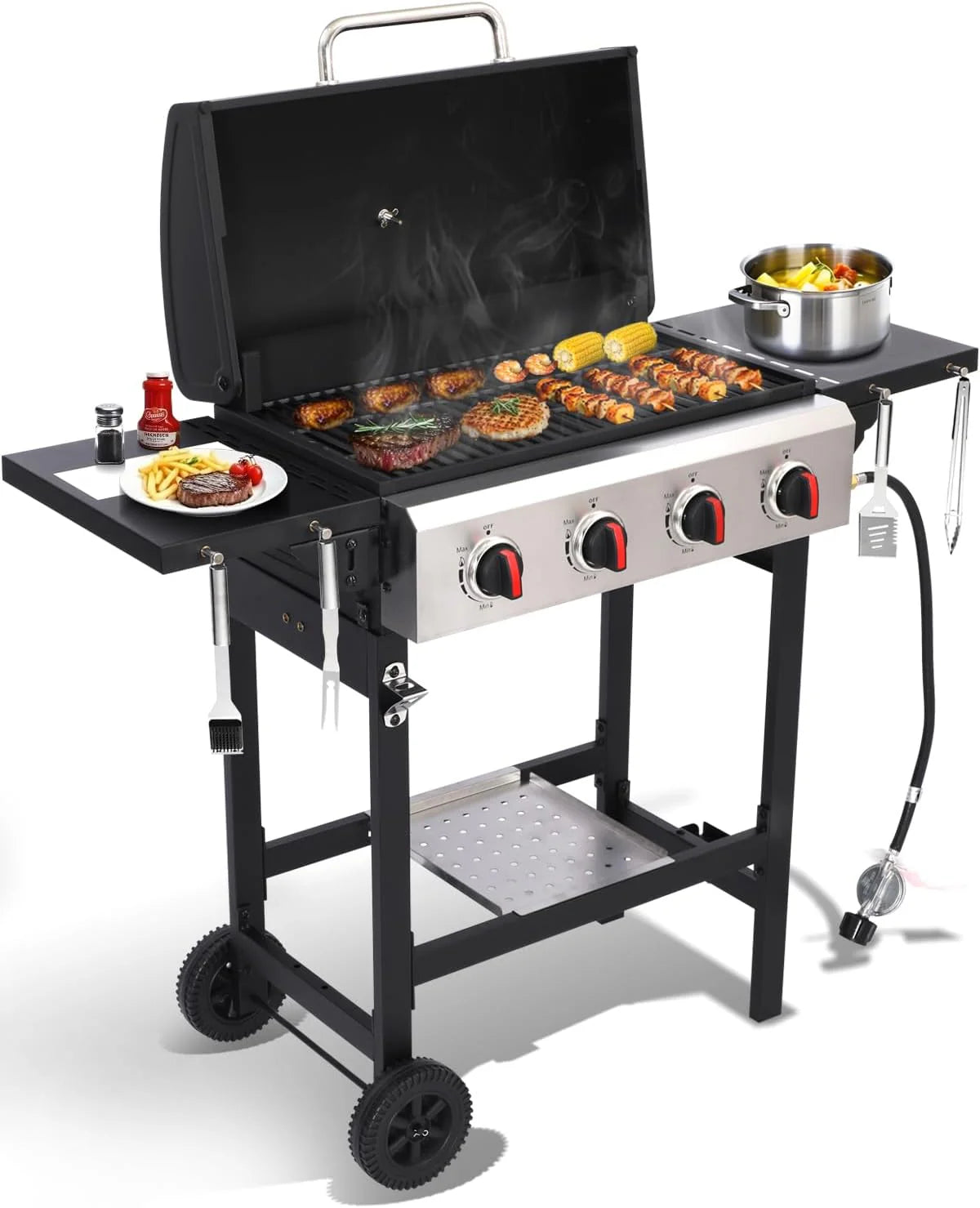 4 Burner Gas Grills Outdoor Cooking Propane Gas Grill BBQ Grill Portable Barbecue Grills