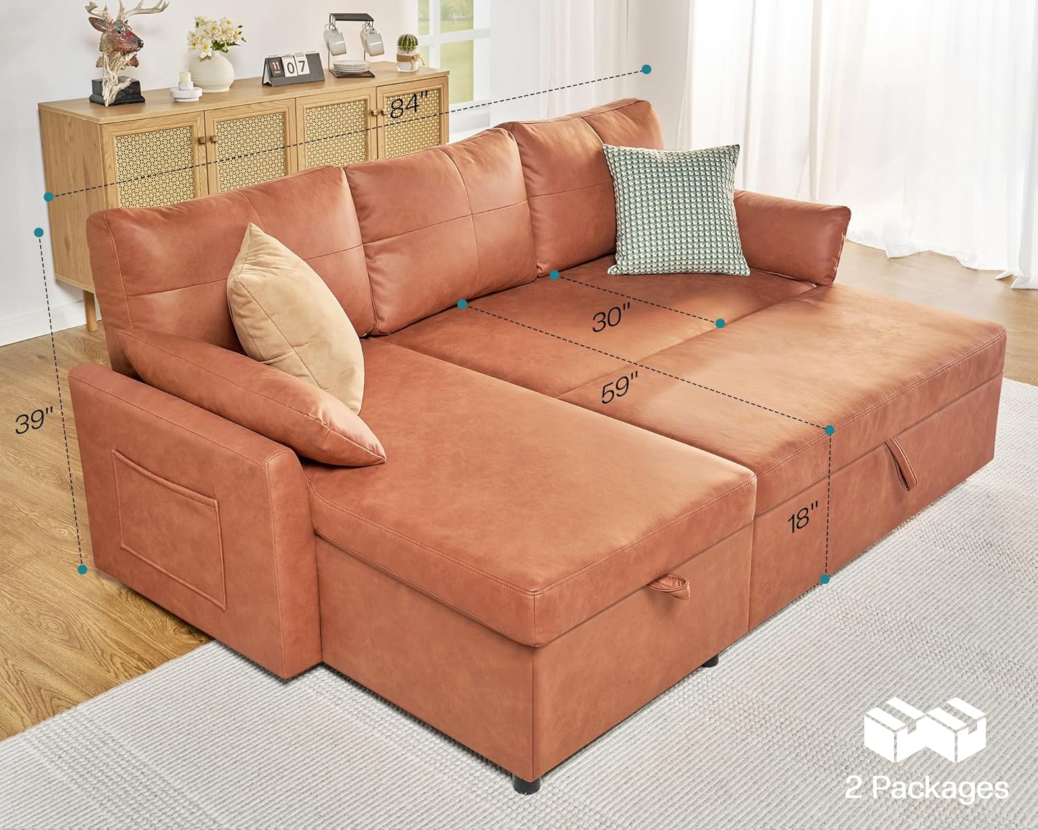VanAcc Sofa Bed Sleeper Sofa with Storage Chaise 2 in 1 Pull Out Couch Living Room