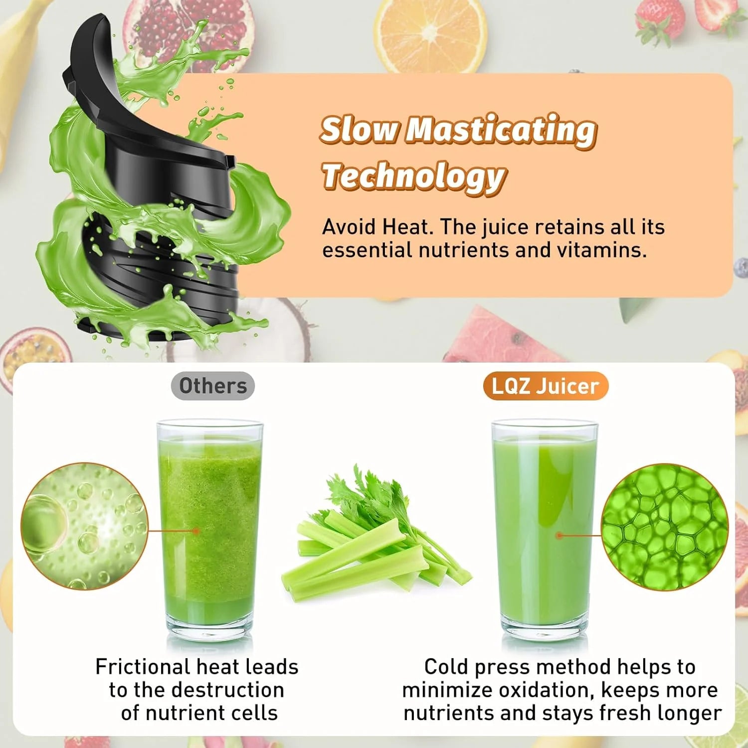 Cold Press Juicer Juicer Machines with 5.4 Wide Feed Chute Professional Slow Masticating Juicer