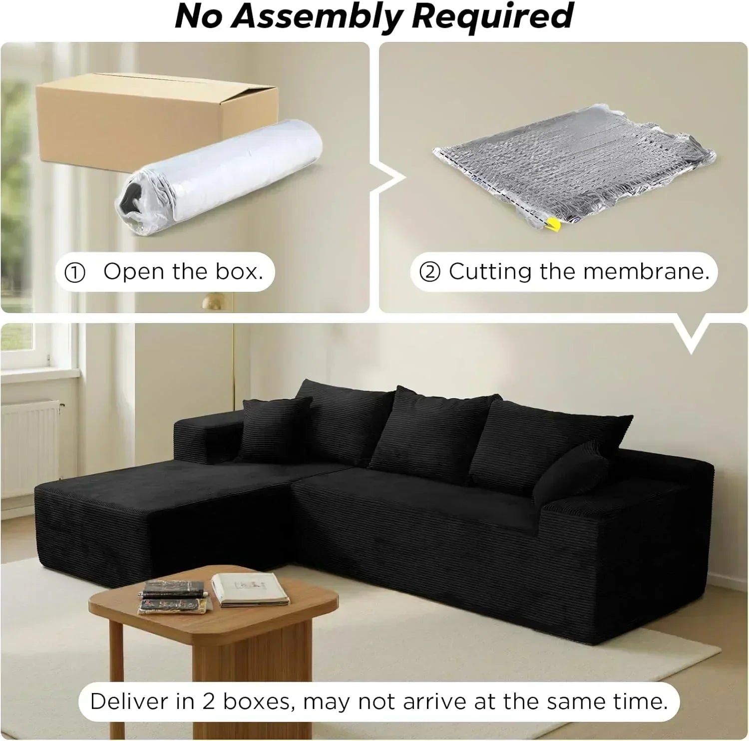 Cloud sofa with L-shaped lounge chair modern modular sofa with deep seats