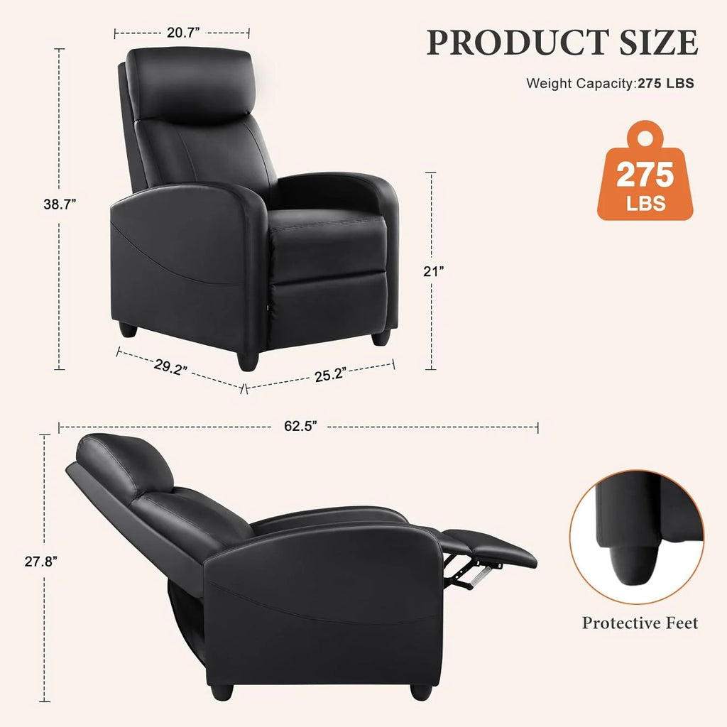 Sweetcrispy Massage Recliner Chair for Adults, Adjustable Home Theater Seating with Lumbar Support for Living Room, Modern Fabric Reclining, Pure Black