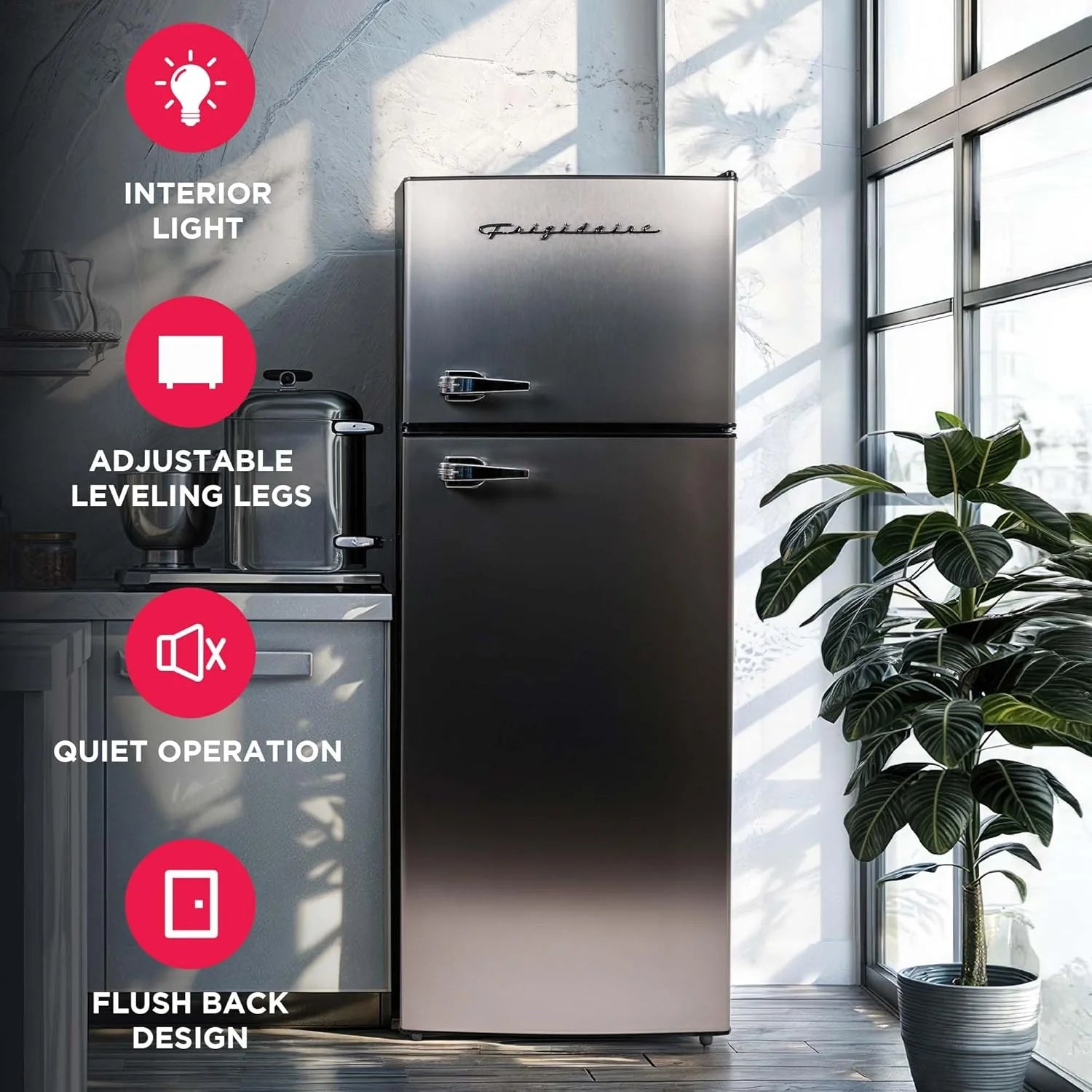 Frigidaire 2 Door Apartment Size Refrigerator Freezer Combo 7.5 cu ft Platinum Series Stainless