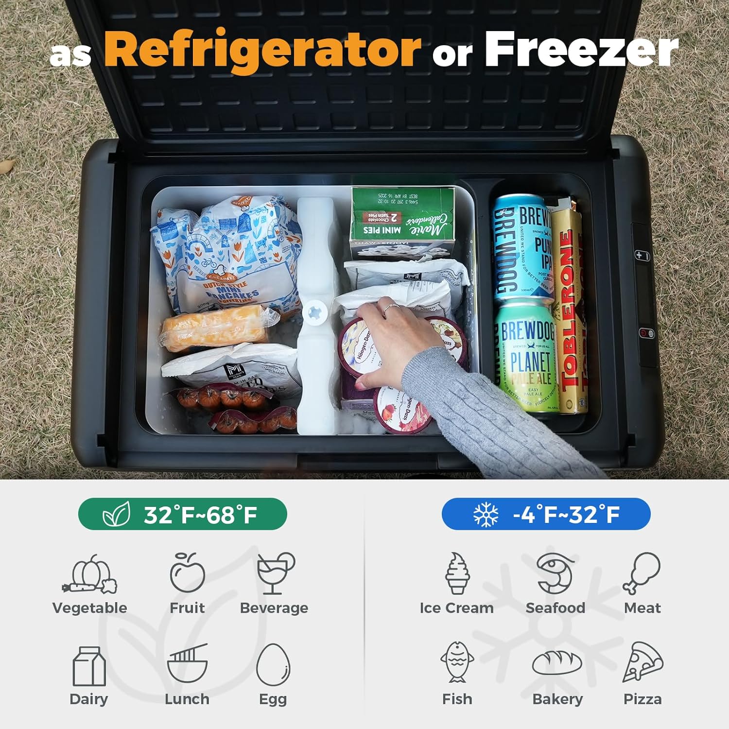 12V Refrigerator 21 Quart Portable Freezer 50 Hours Keep Cool Electric Cooler Car Refrigerator