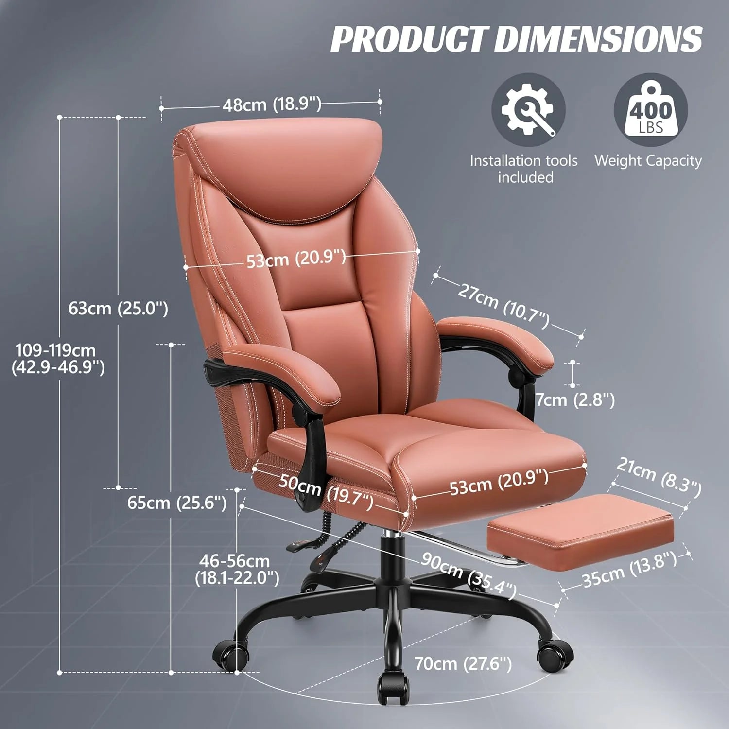 Office Chair Large High-Foot Computer Desk Chair, Breathable Leather Chair Lumbar Support Rotating Computer Chair