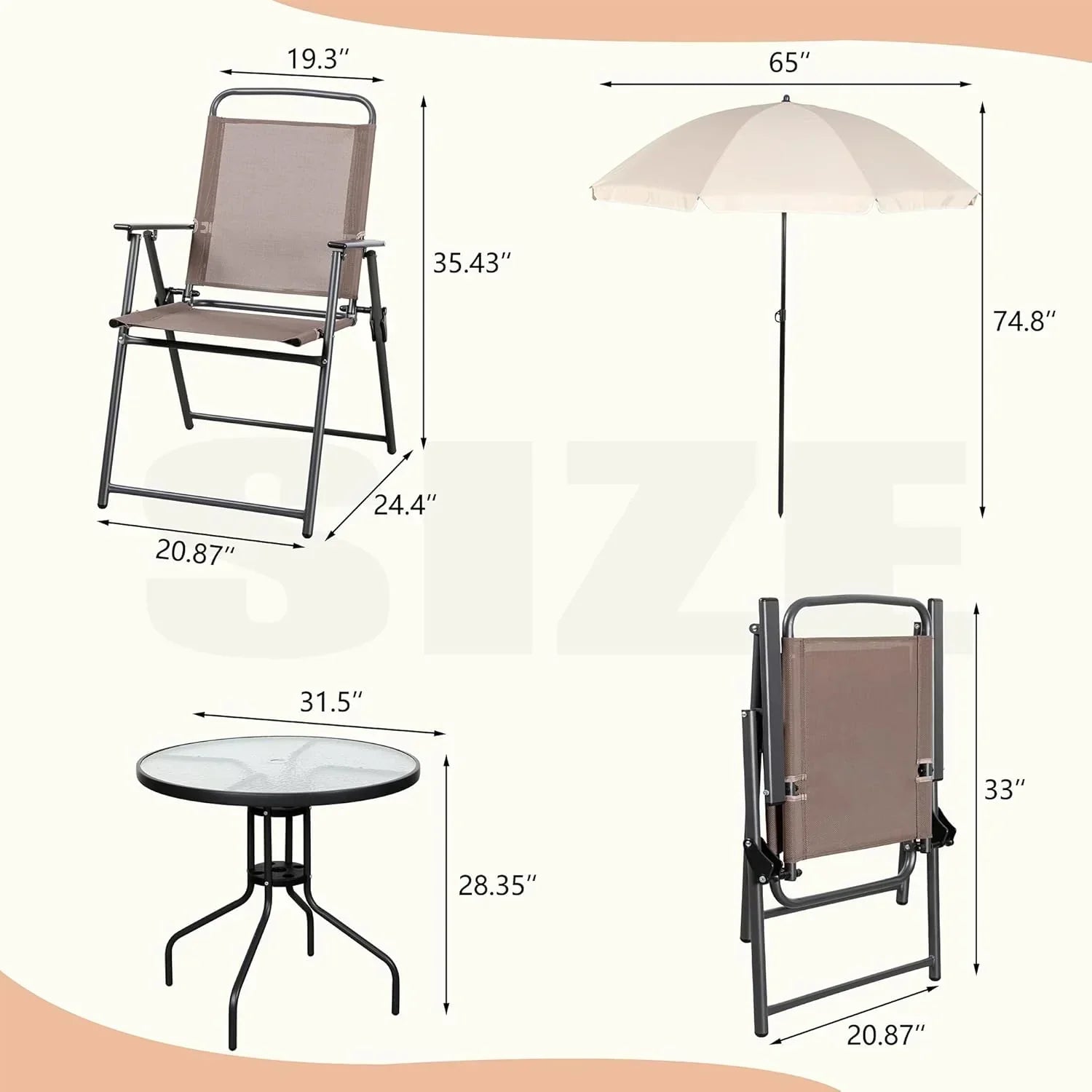 Vongrasig 6 Piece Folding Patio Dining Set Small Metal Outdoor Garden Patio Table and Chair Set