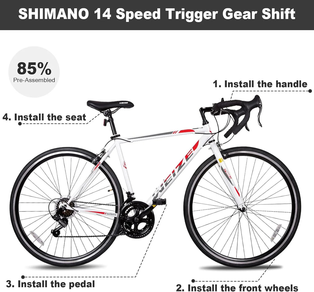WEIZE Road Bike, 700C Wheel City Commuter Bicycle, Shimano 14 Speed Drop Bar, Racing Adult Bike with Caliper Brakes, High-Carbon Steel Hybrid Bikes