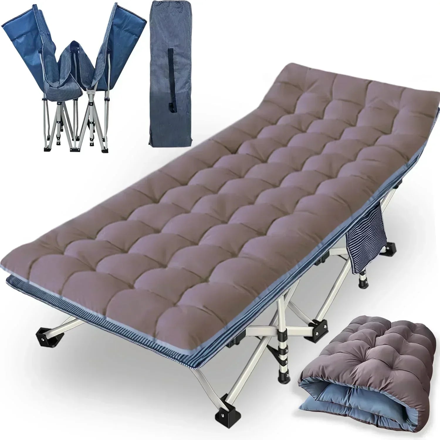2-Pack Camping Cots with Mattress Comfortable Folding Bed Heavy Duty Baby Cot