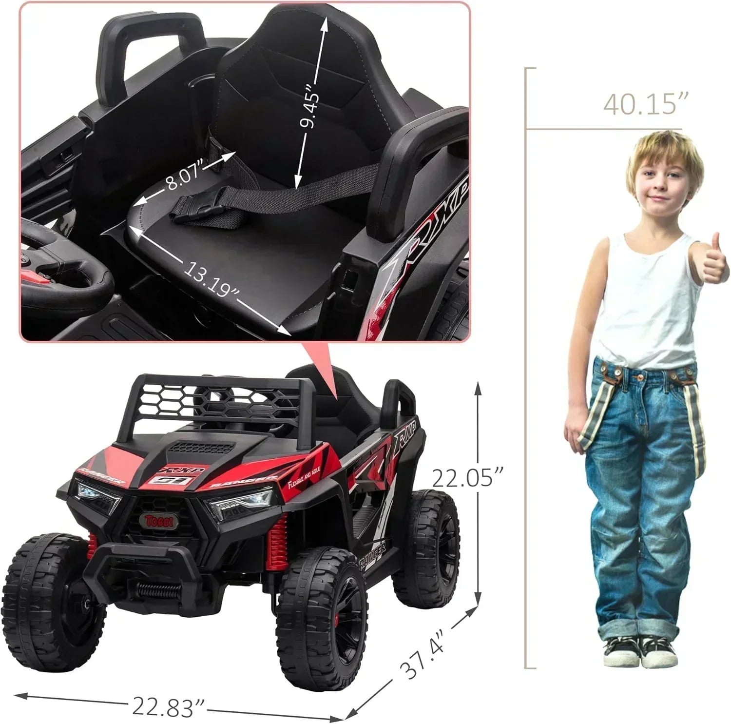TOBBI 12V Kids Ride on Car Electric Off-Road UTV Truck with Diverse Functions Double Open Doors