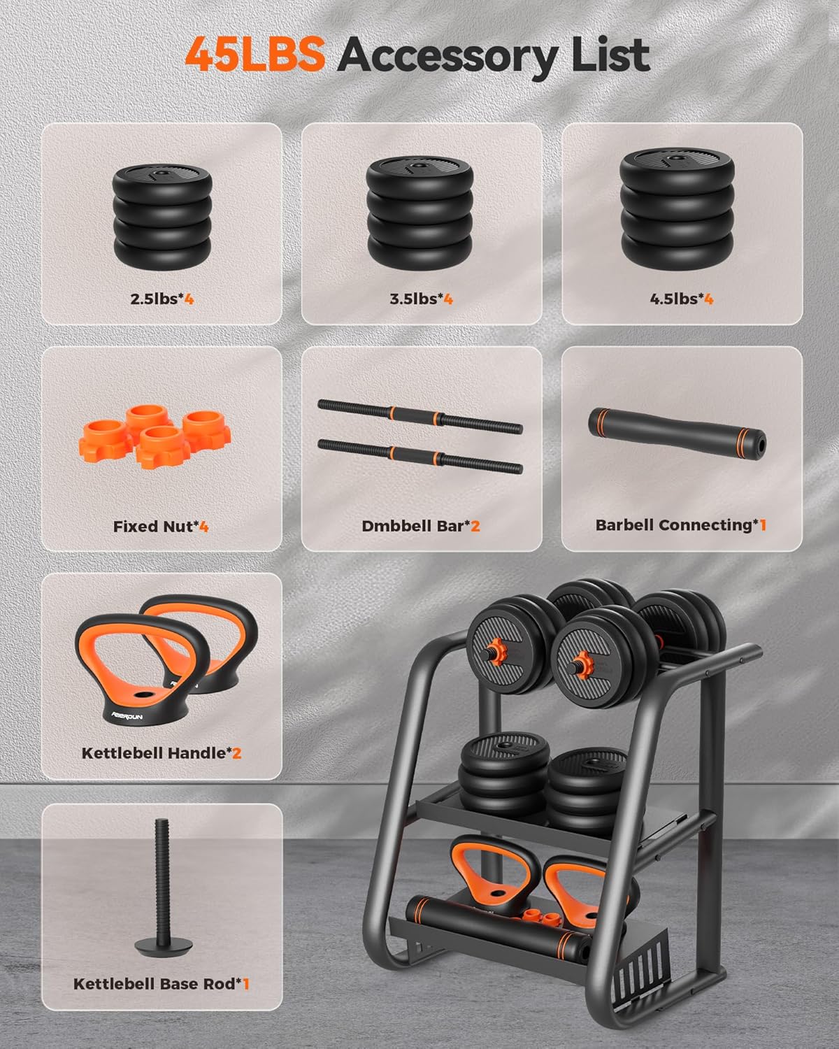 Feierdun adjustable dumbbells with connectors Barbell, kettlebell push-up stand