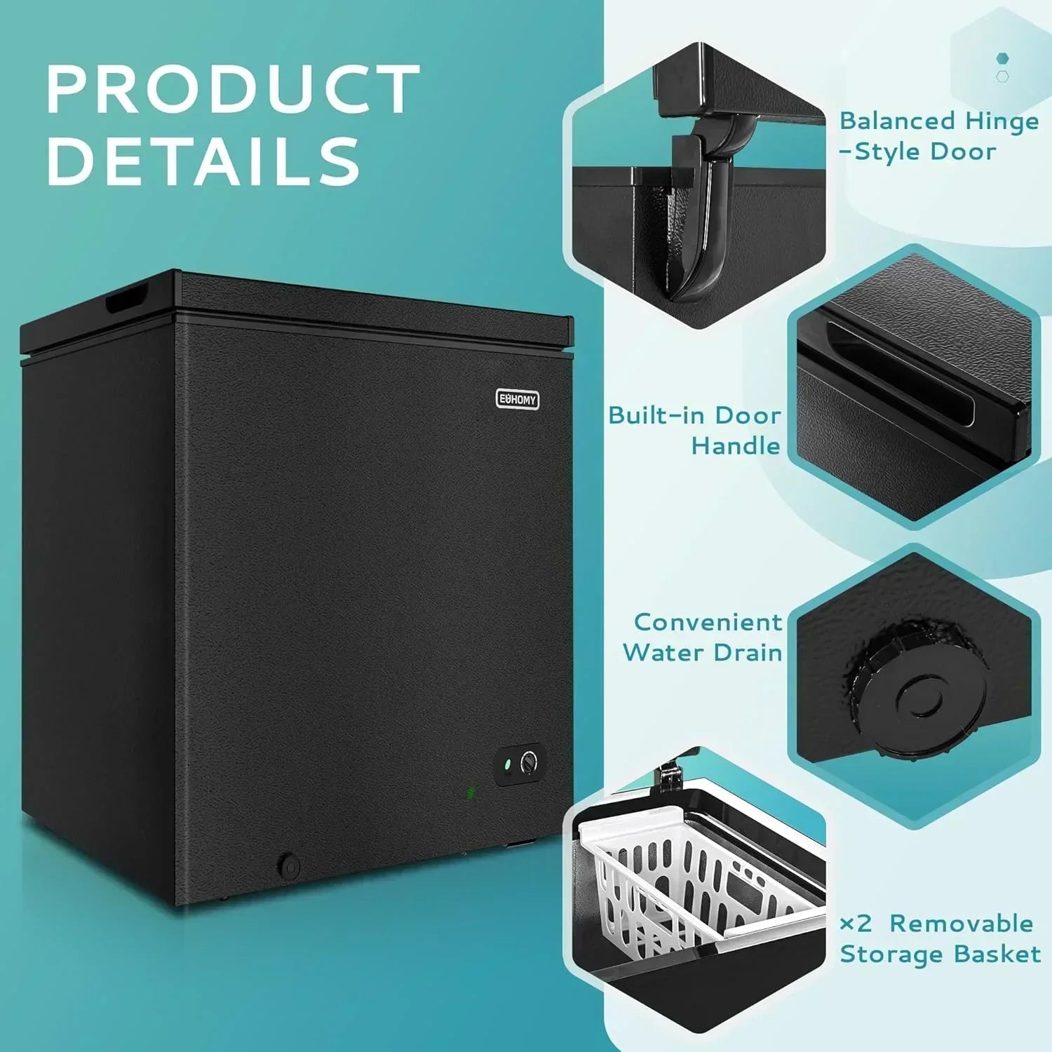 EUHOMY 3.5 Cu.Ft Chest Freezer with Removable Basket Small Deep Freezer Adjustable 7 Thermostat